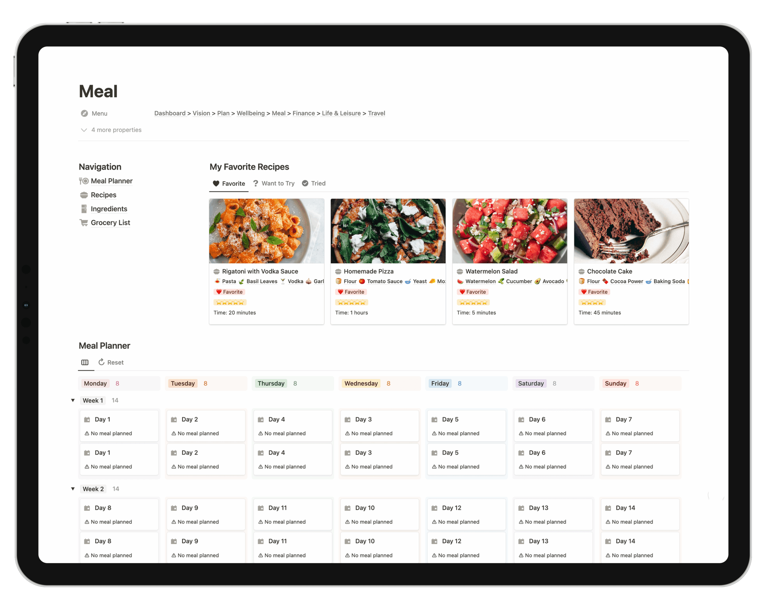 12 Notion Meal Planner Templates Food Diary Recipes And Meal Tracker 