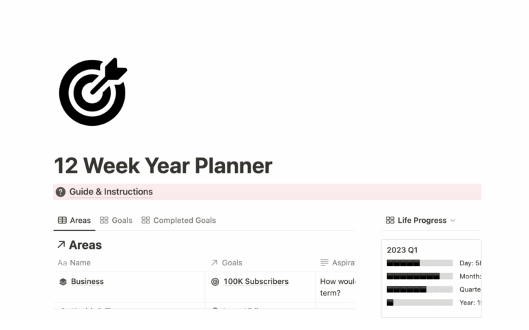 12 Week Year Planner Template By Tony David Notion Marketplace