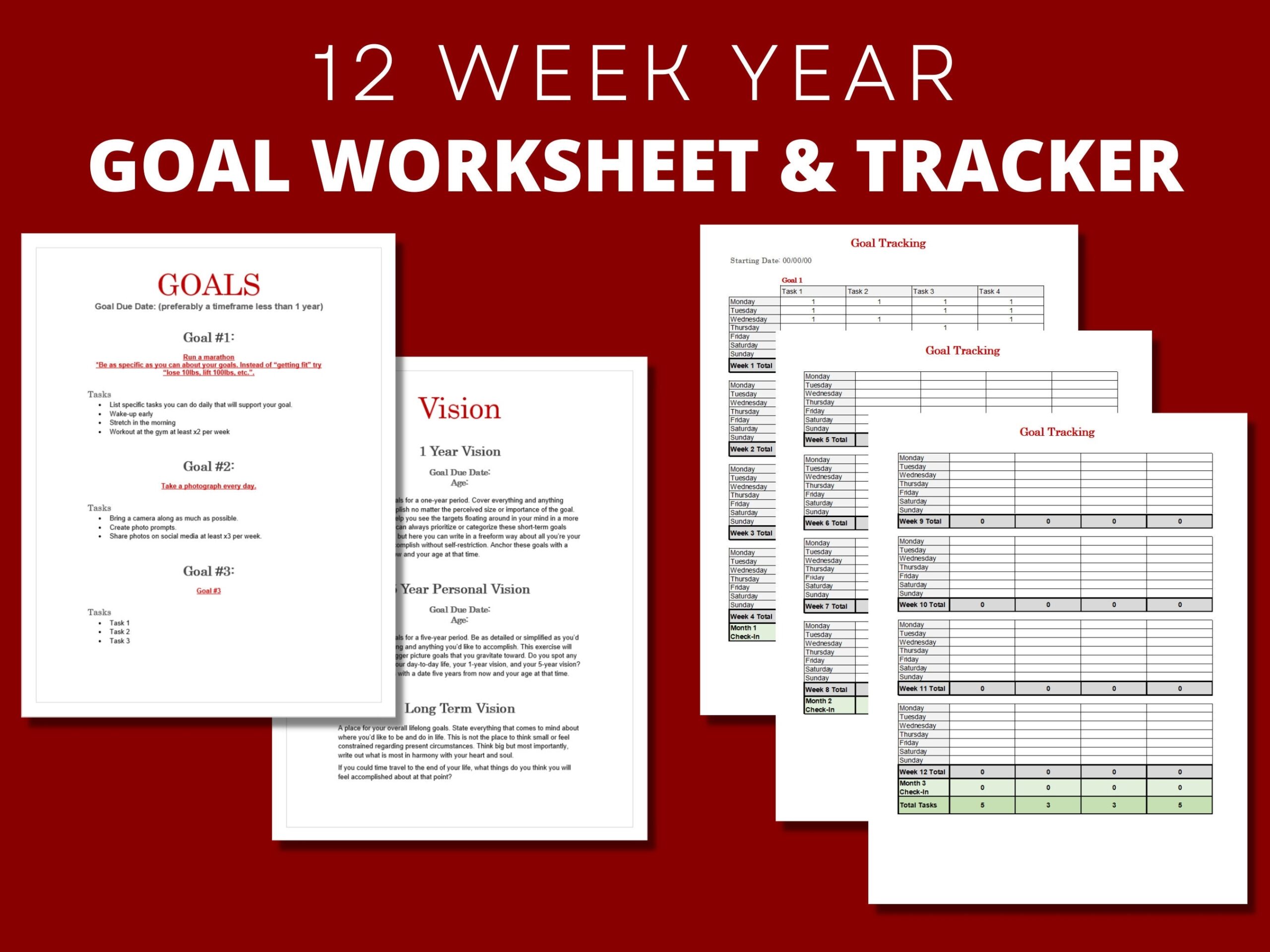 12 Week Year Printable Planner Goal Worksheet U0026 Tracker Template Bundle Digital Goal Planner Etsy UK