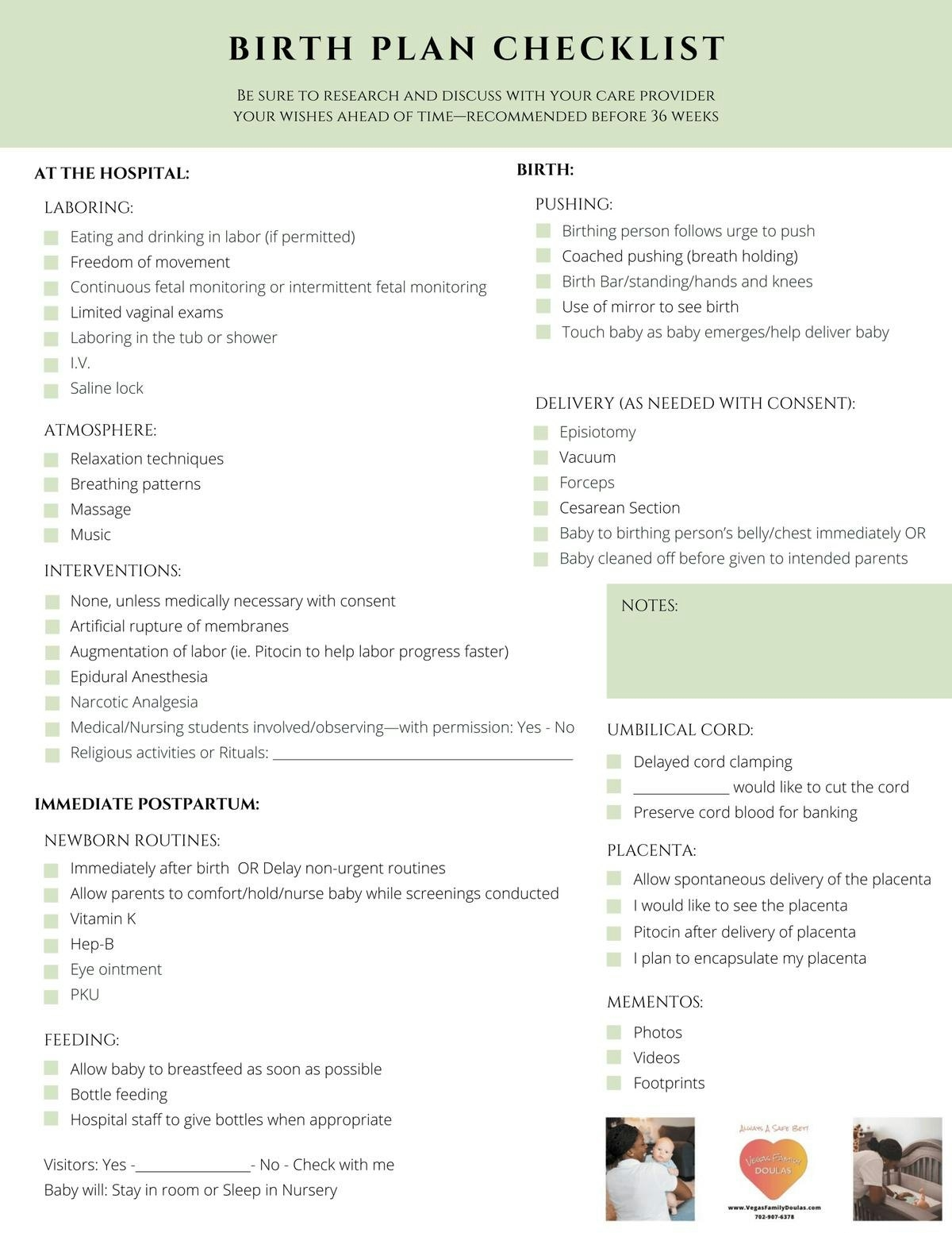 Printable Birth Plan Template