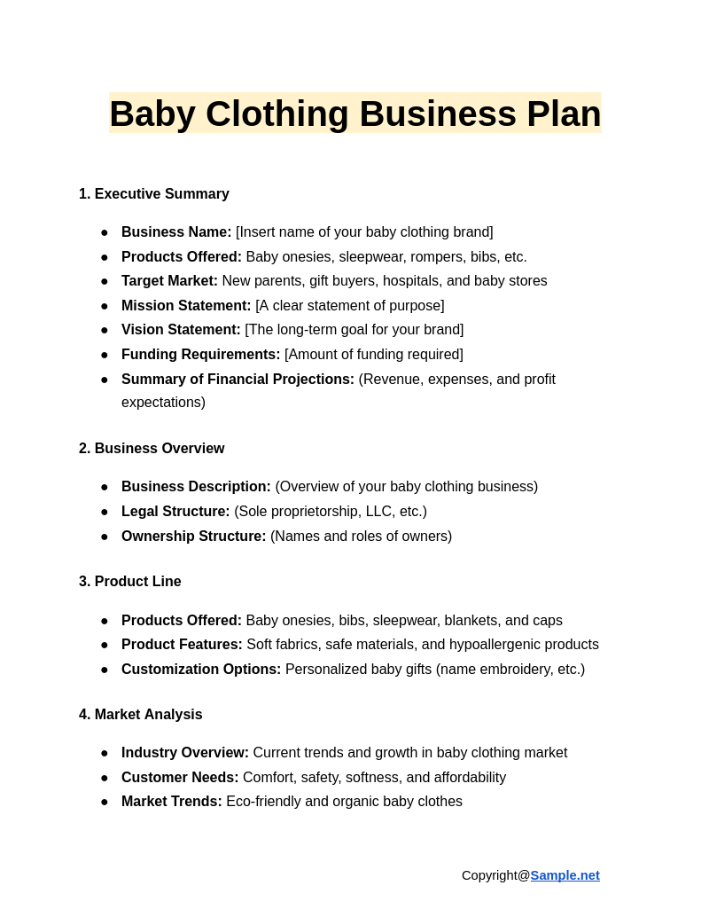 Clothing Brand Business Plan Template
