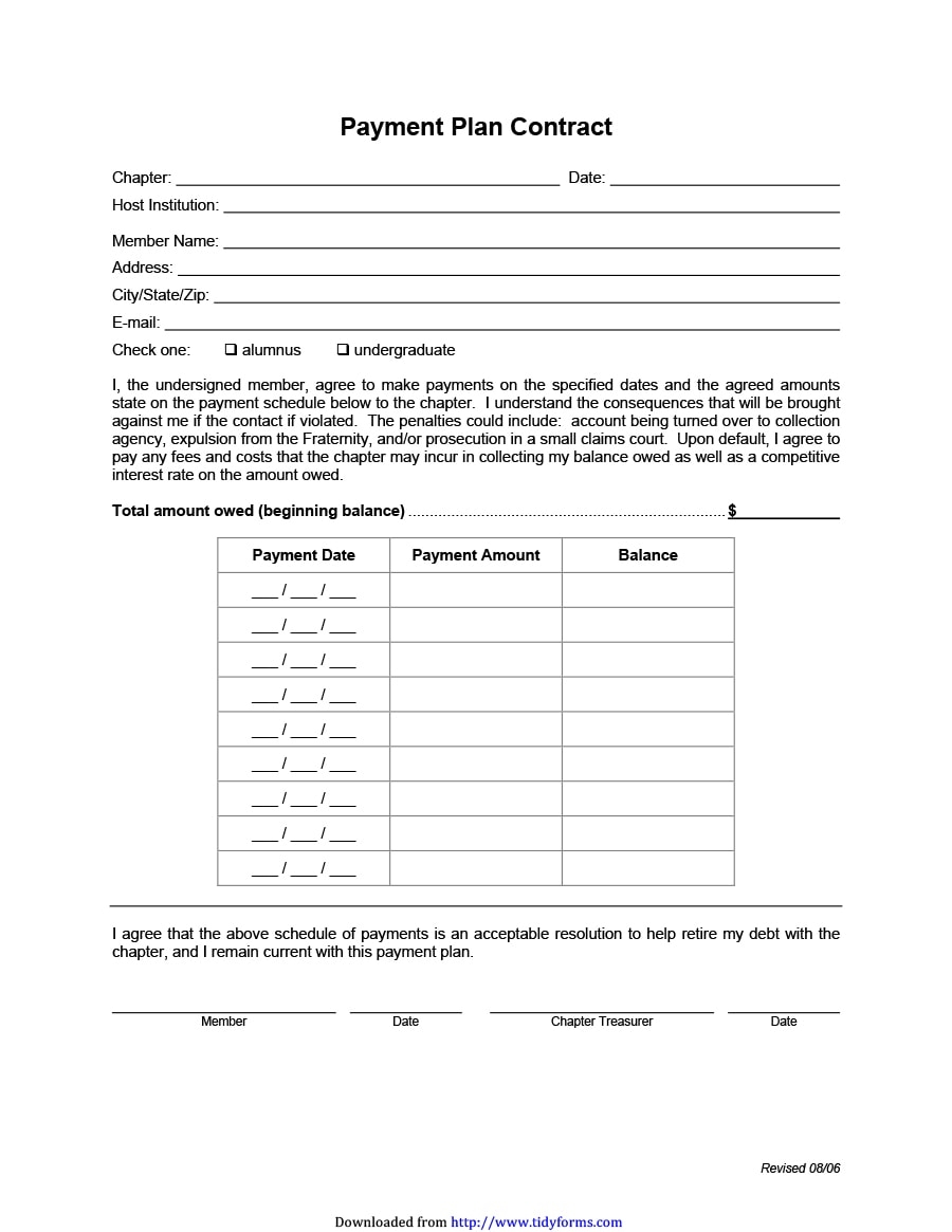 Template For Payment Plan