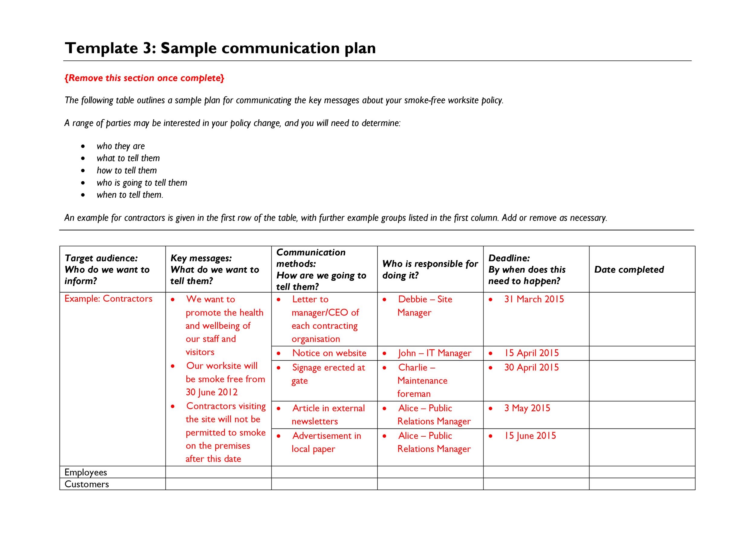 Simple Communication Plan Template