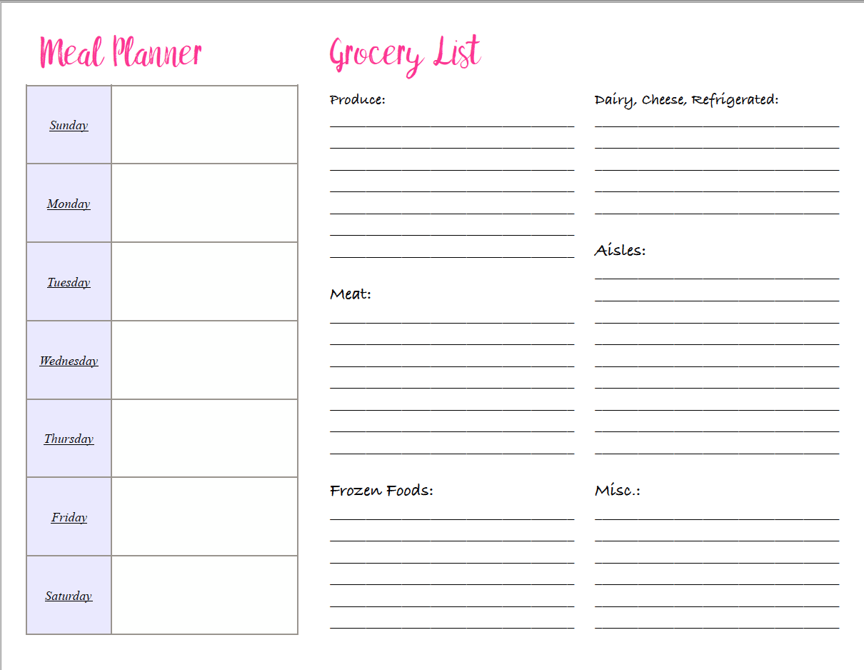 4 Free Printable Meal Planners U0026 Grocery Lists Save Time U0026 Money