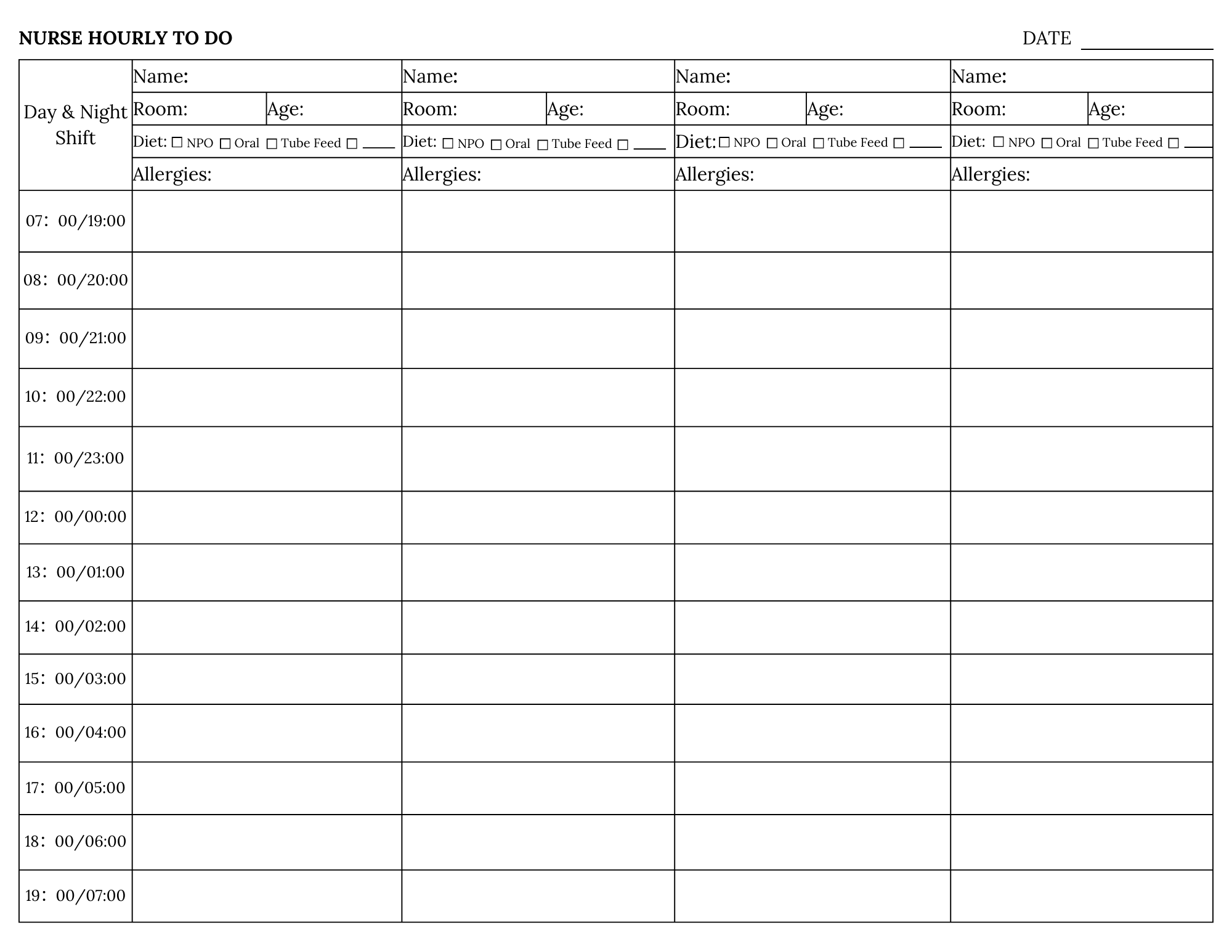 Free Printable Nursing Shift Planner Template