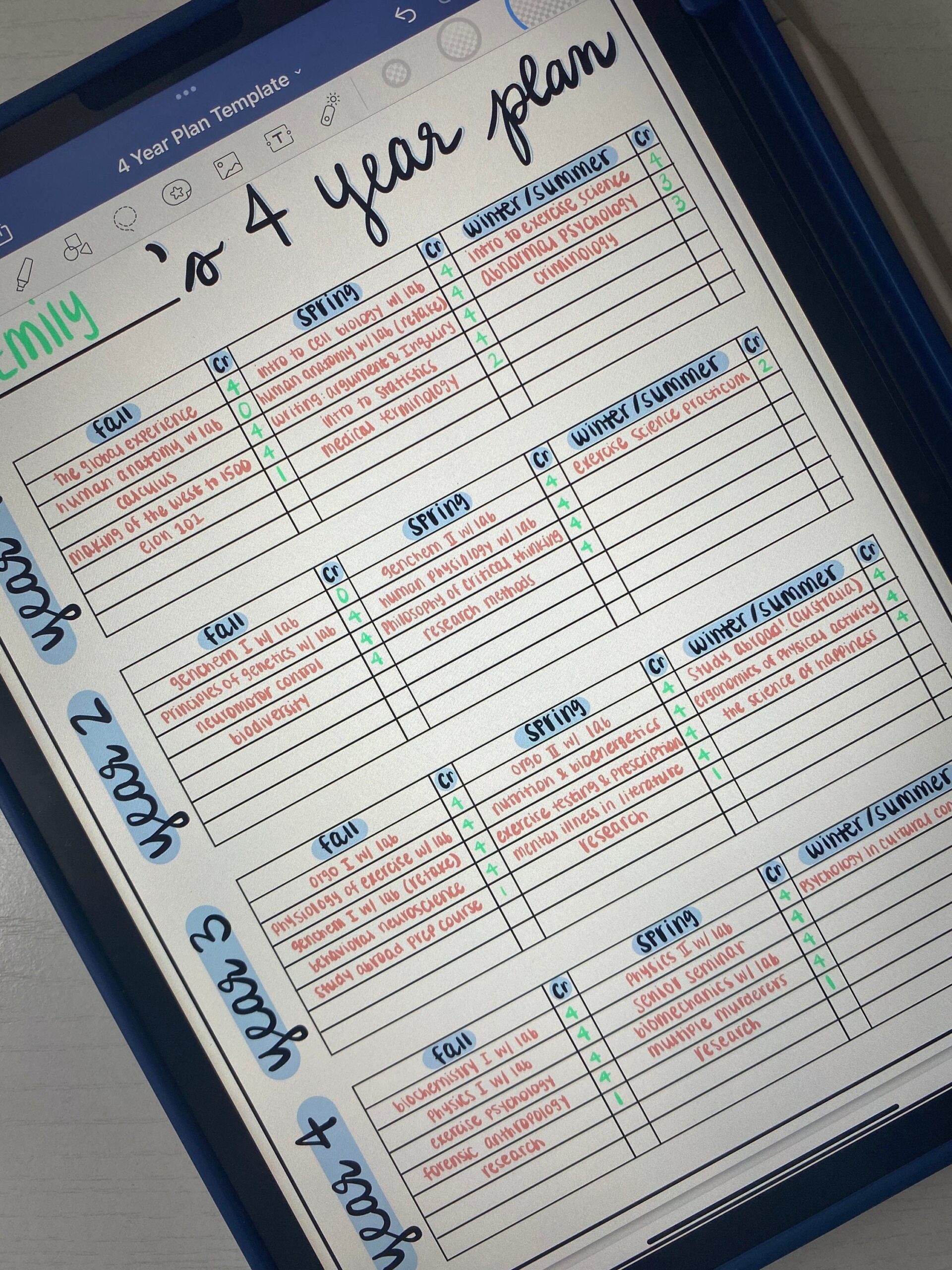 4 Year Plan Template pre med Edition Etsy