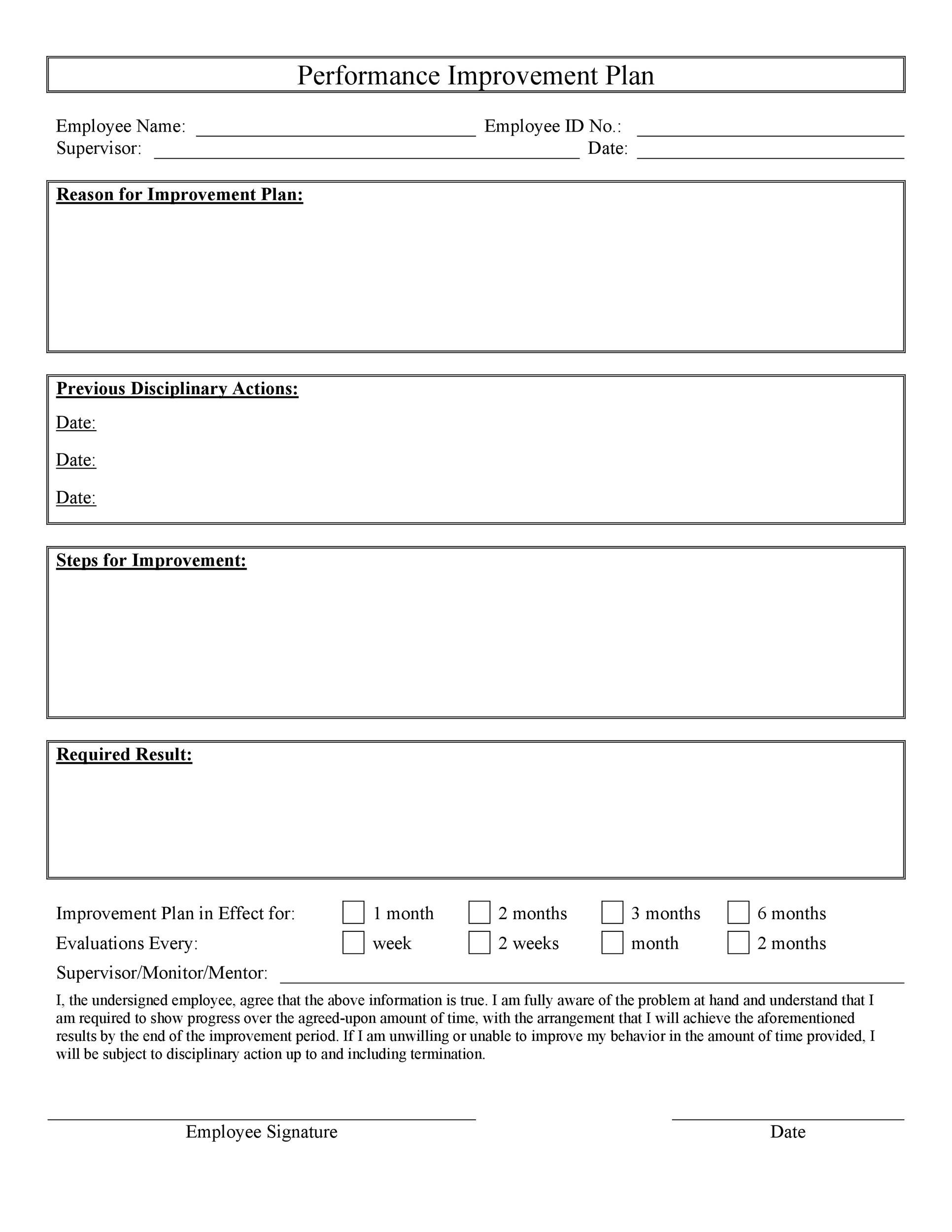 40 Performance Improvement Plan Templates U0026 Examples