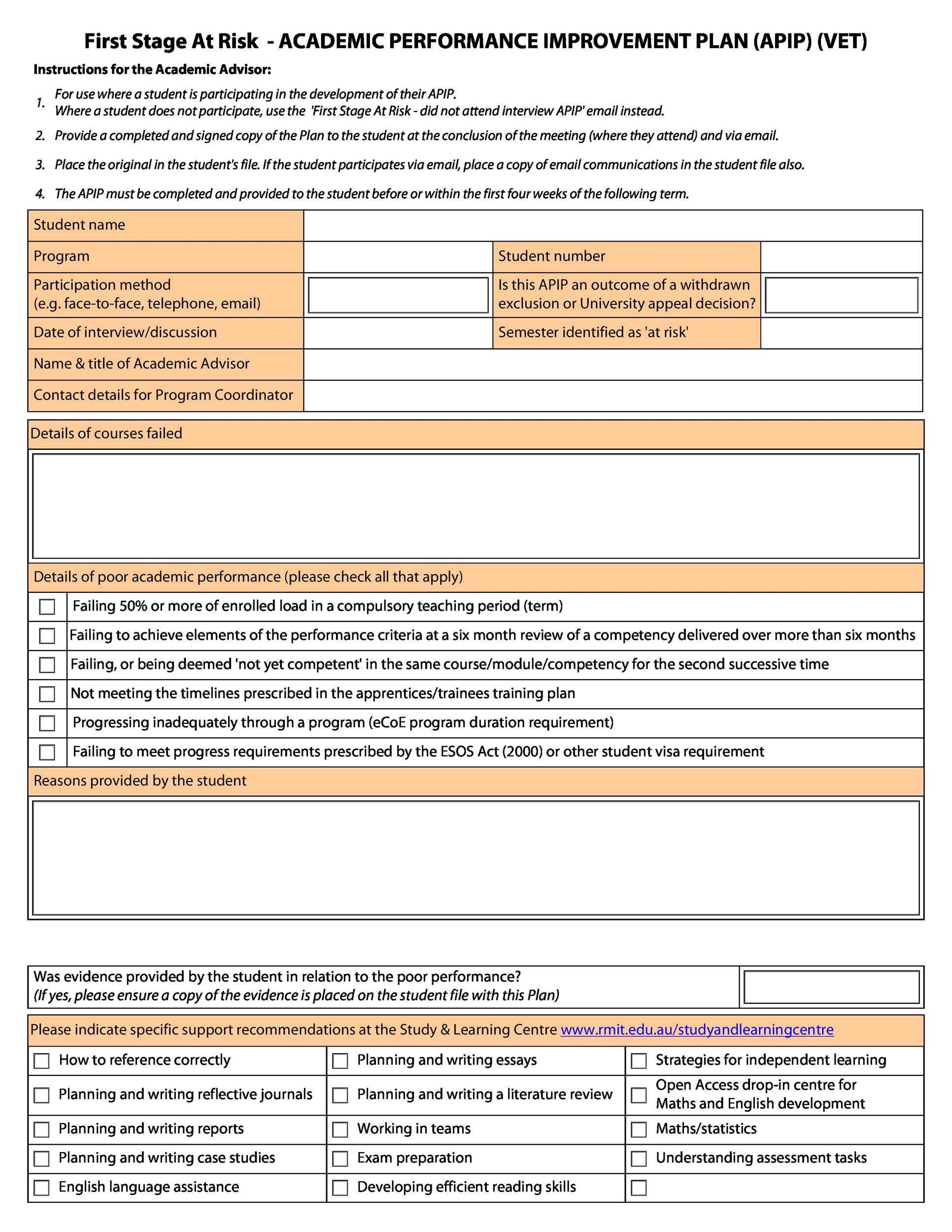 Improvement Plan For Employee Template
