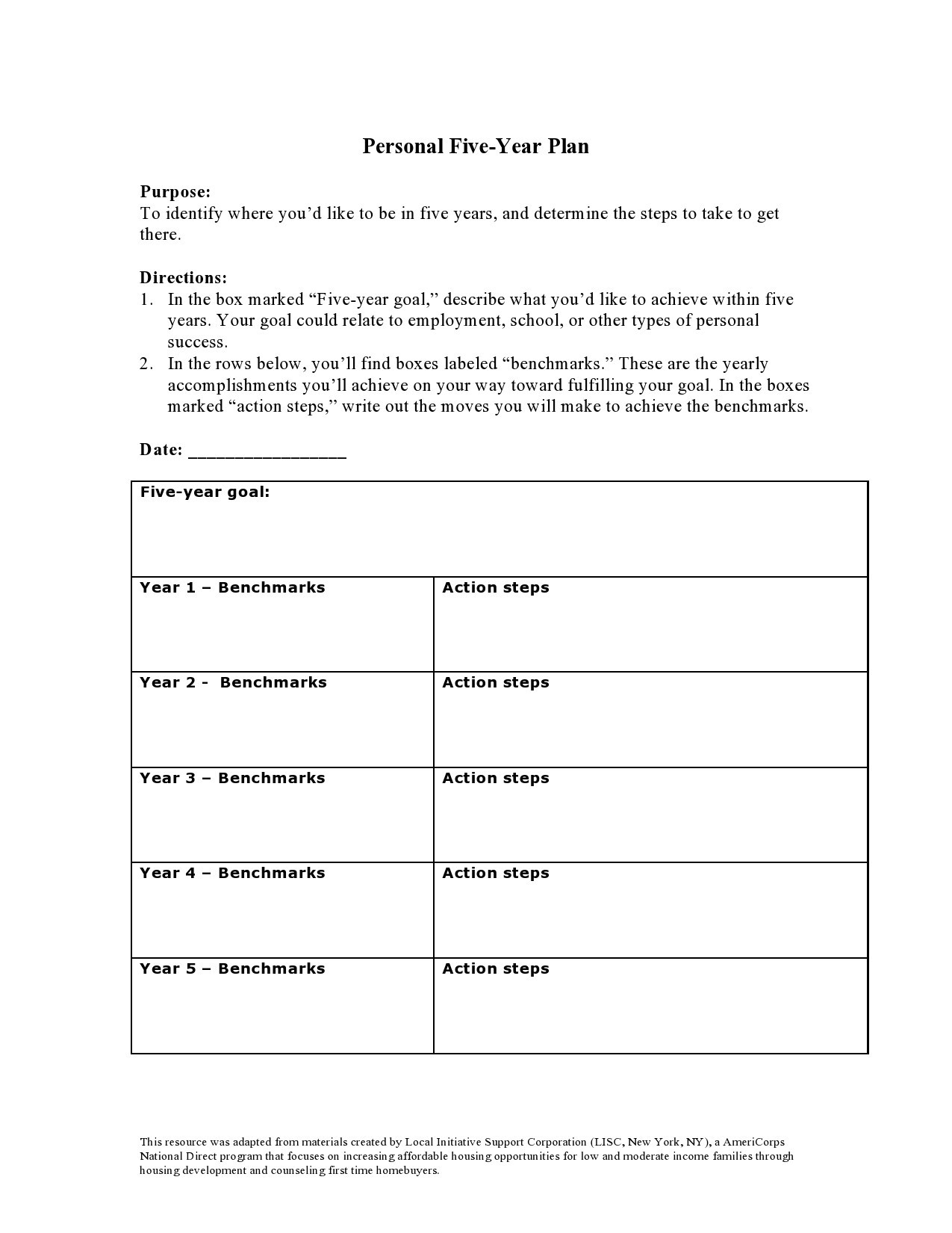 Free 5 Year Plan Template