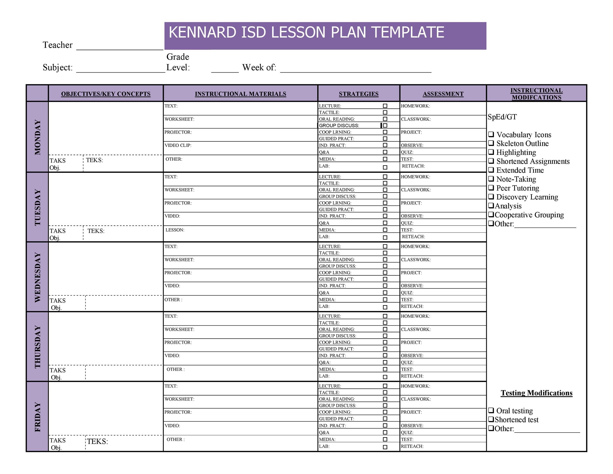Free Substitute Lesson Plan Template Printable