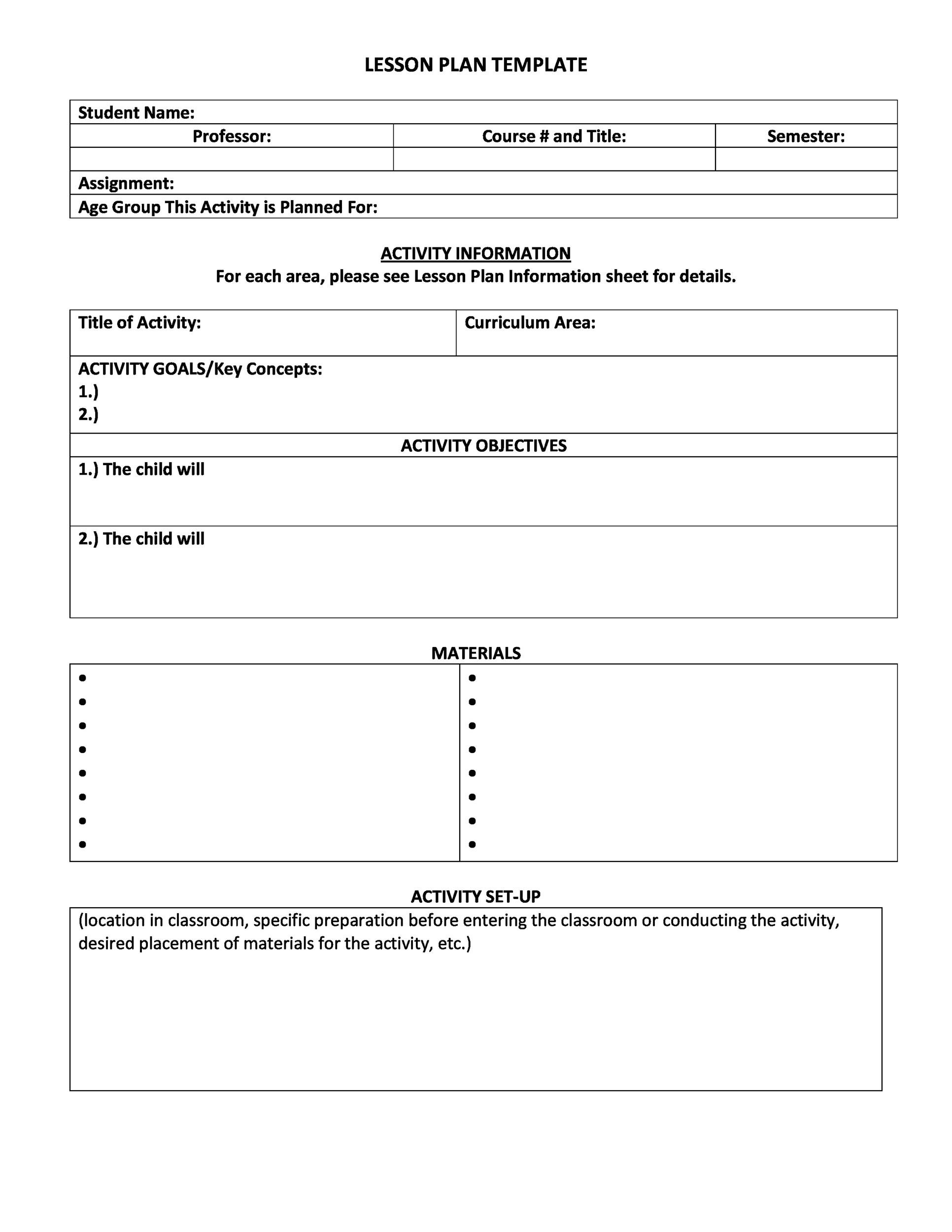 44 FREE Lesson Plan Templates Common Core Preschool Weekly 