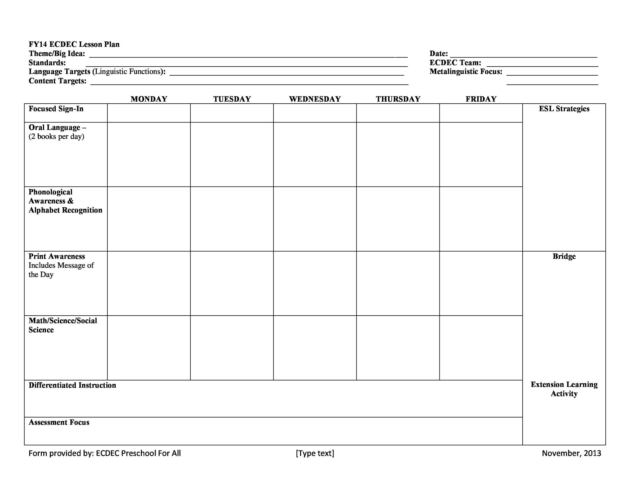 Toddler Lesson Plan Template