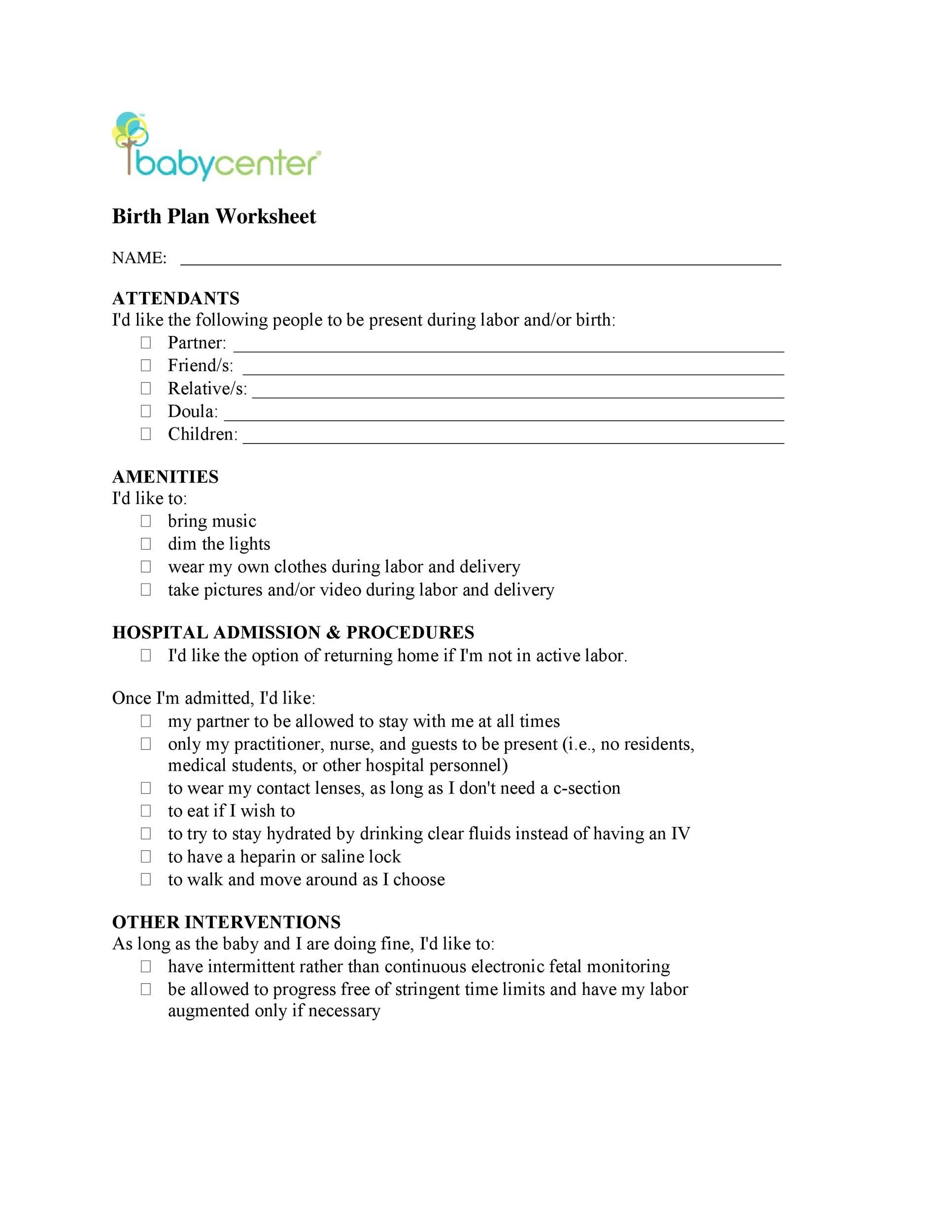 47 Printable Birth Plan Templates Birth Plan Checklist TemplateLab