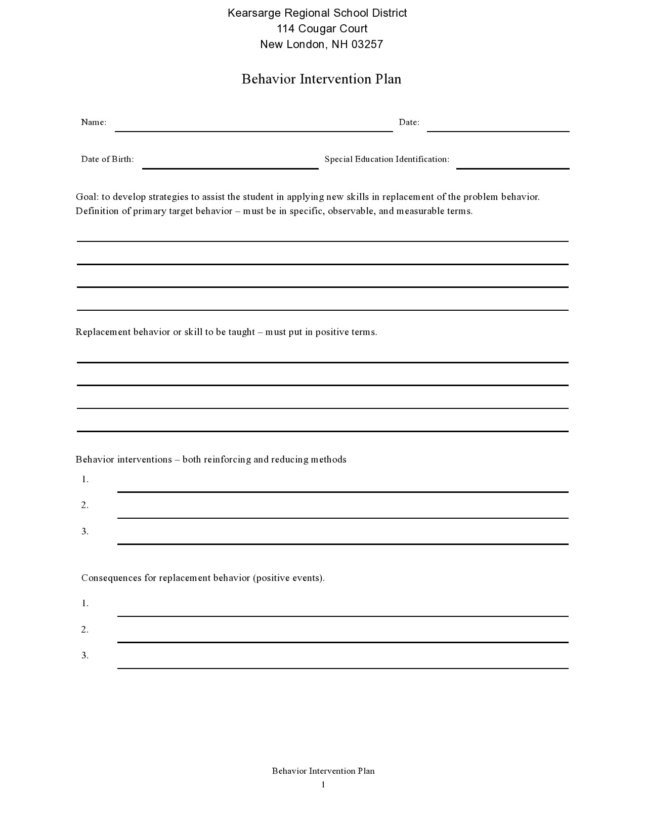 Behavioral Support Plan Template