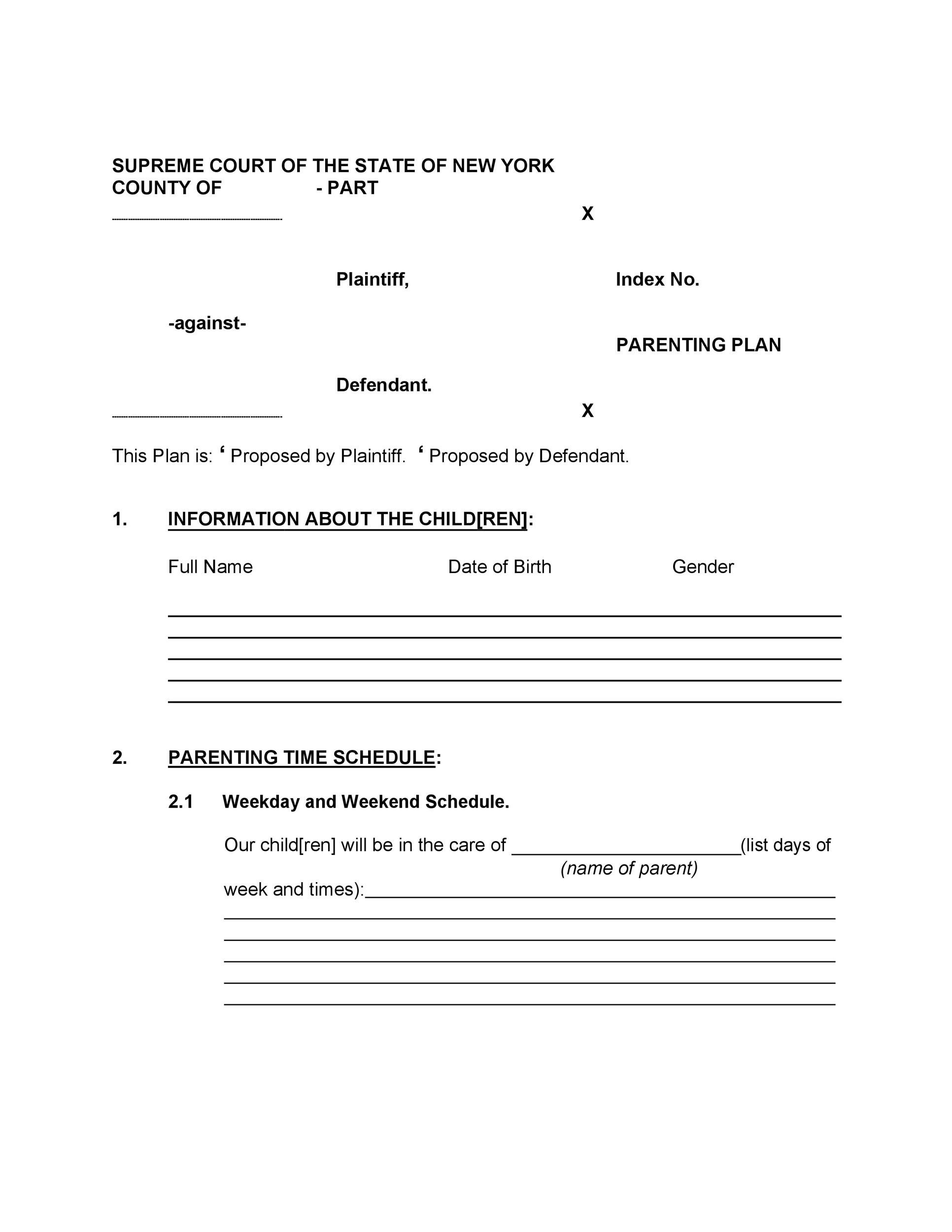 49 FREE Parenting Plan U0026 Custody Agreement Templates