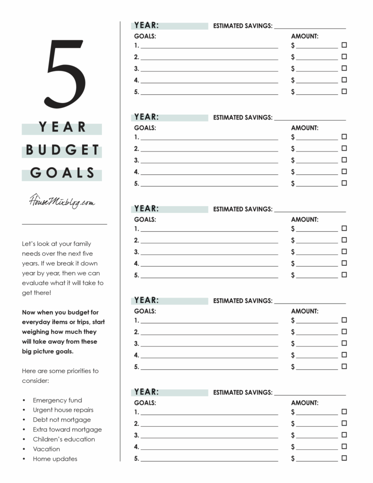 5 Year Budget Plan Printable House Mix