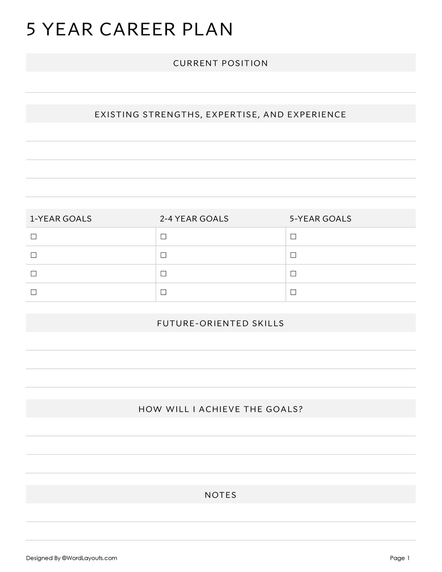 5 Year Career Plan Template WordLayouts