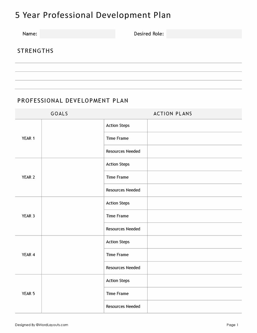 5 Year Professional Development Plan Template WordLayouts
