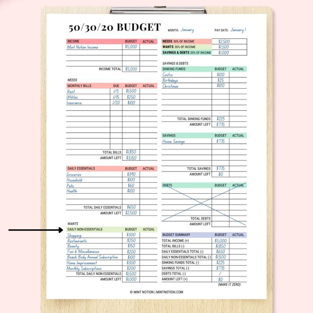 50/30/20 Budget Planner Template