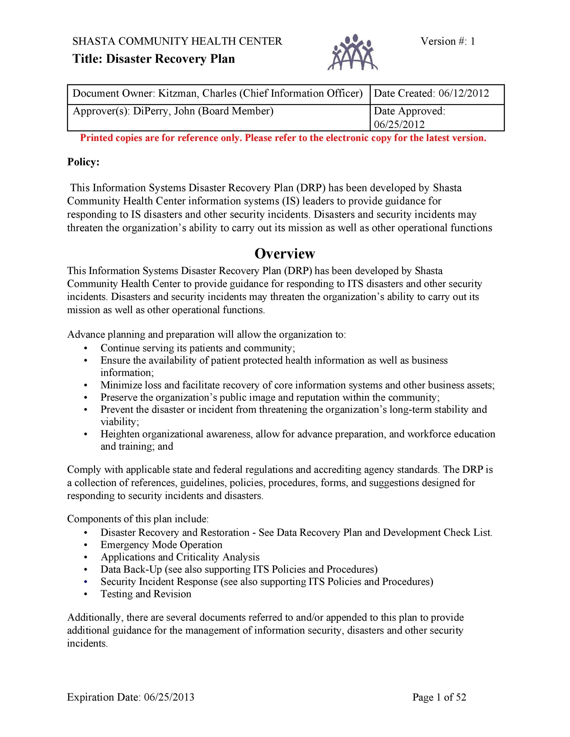Disaster Recovery Plan Drp Template