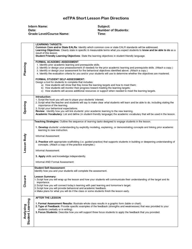 9 Edtpa Ideas Early Childhood Lesson Plan Lesson Plan Outline 