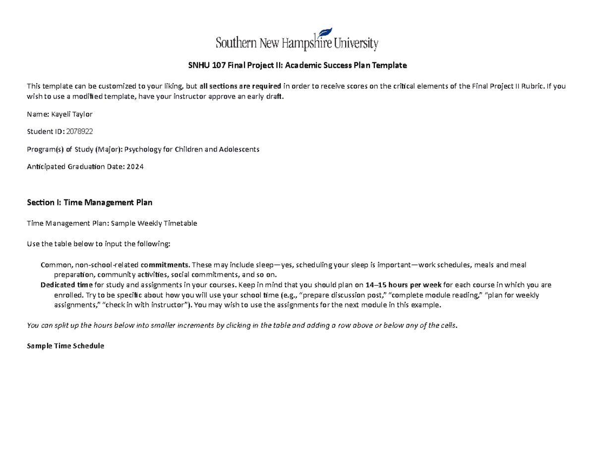 Student Success Plan Template
