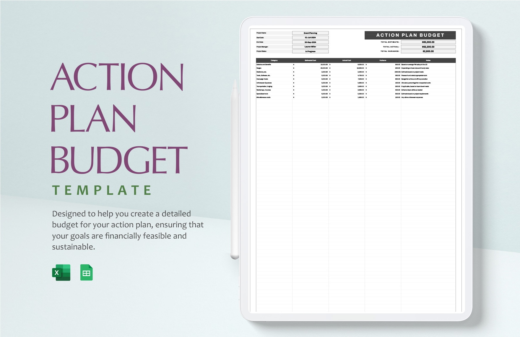 Action Plan Budget Template In Excel Google Sheets Download 
