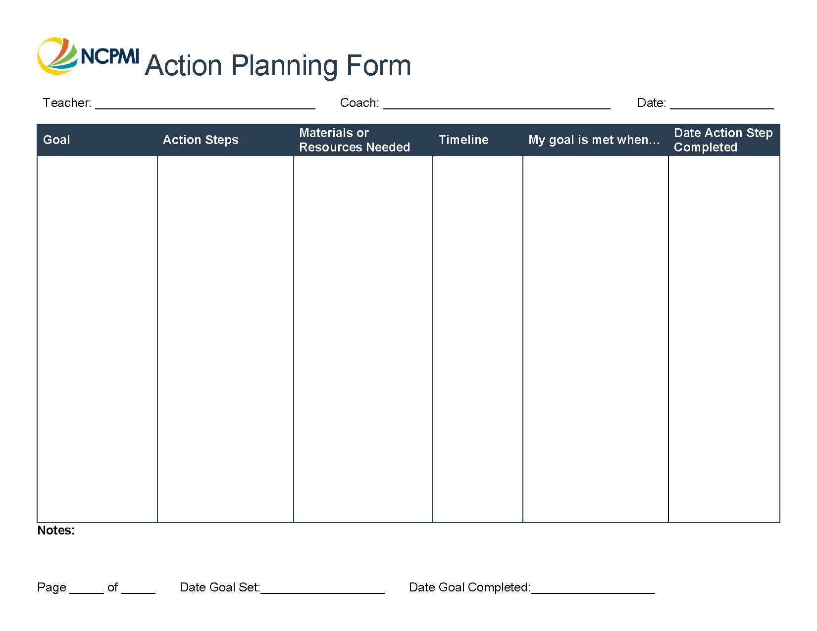 Action Plan Template A National Center For Pyramid Model Innovations