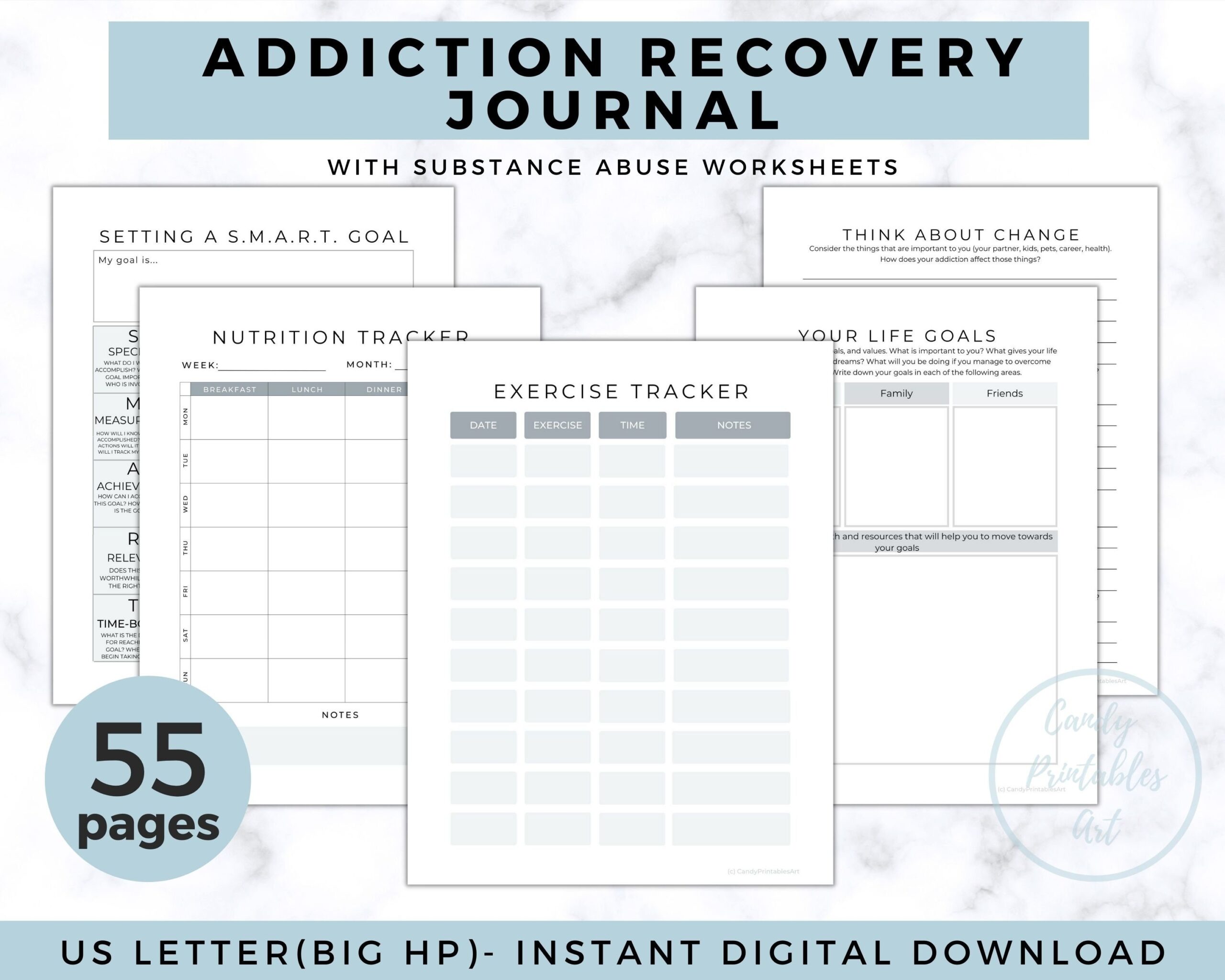 Addiction Recovery Worksheets Substance Use Therapy Sobriety Workbook Journal Relapse Prevention Plan