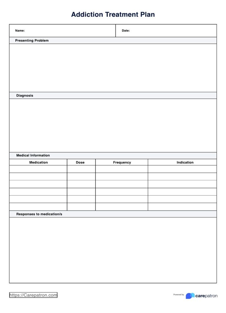 Addiction Treatment Plan U0026 Example Free PDF Download