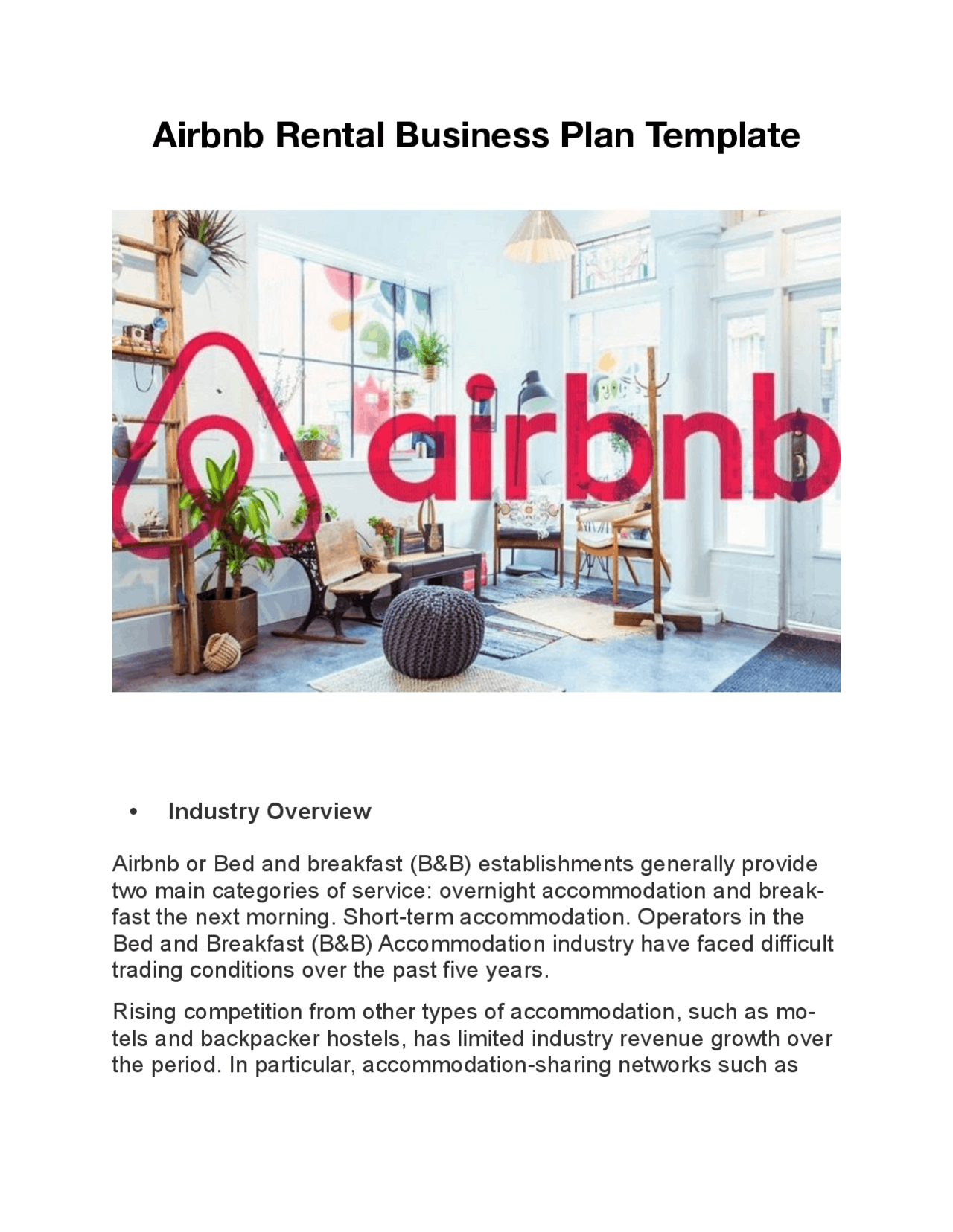 Airbnb Rental Business Plan Template Exercises Business Docsity