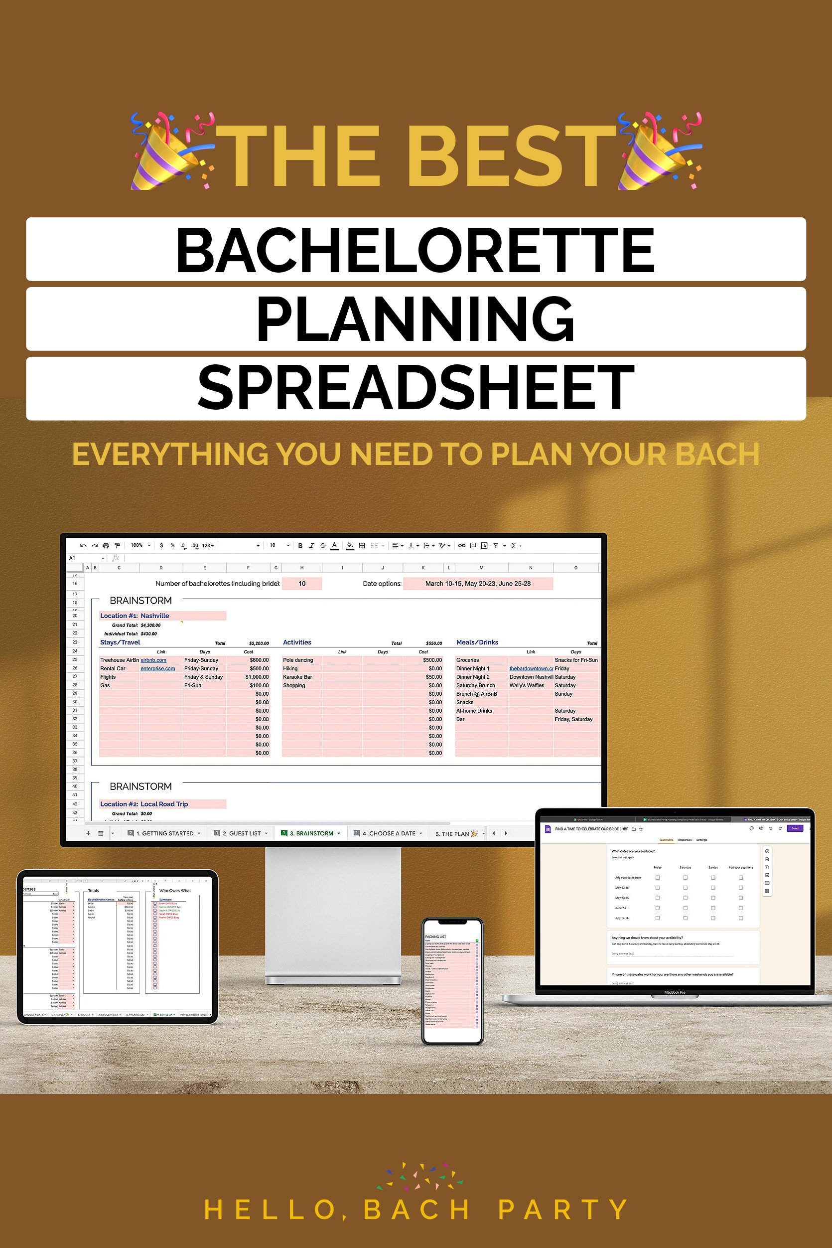 Bachelorette Planning Spreadsheet Template Hello Bach Party