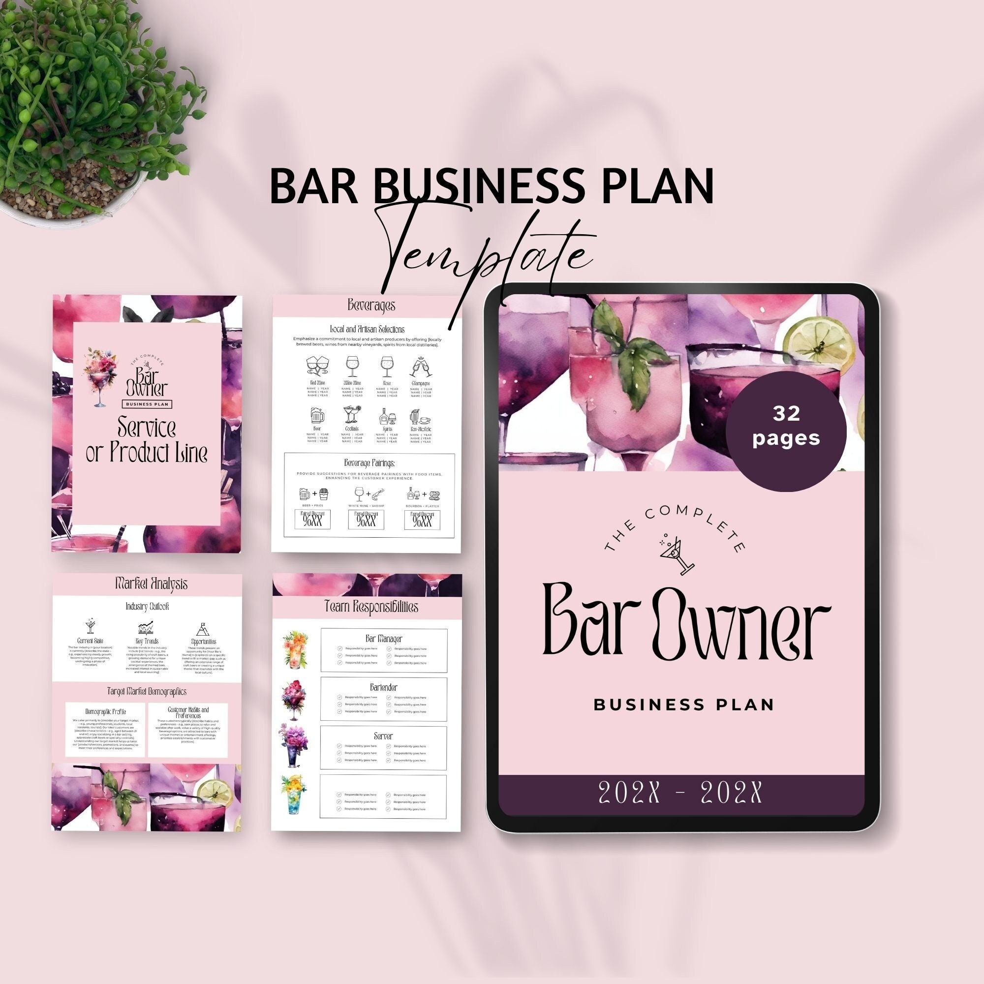 Bar Business Plan Template Cocktail Lounge Business Planner Wine Bar Restaurant Marketing Proposal Liquor Startup Workbook Editable Canva Etsy