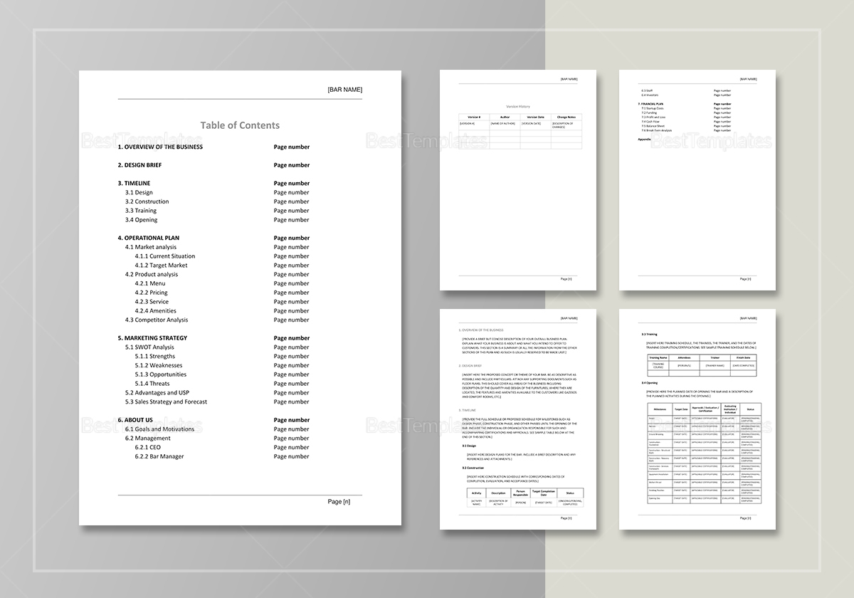 Bar Business Plan Template In Word Google Docs Apple Pages