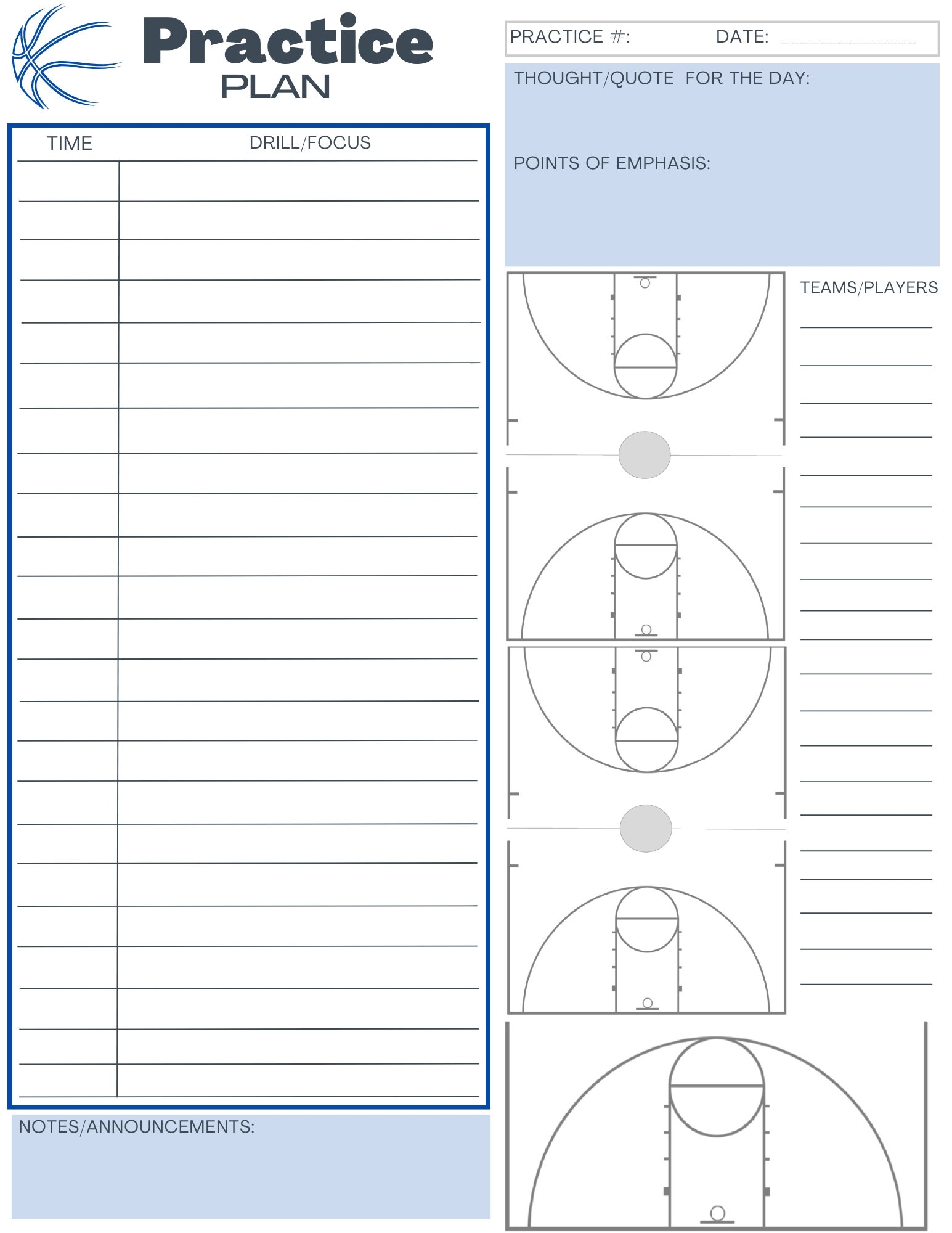 Basketball Practice Plan Templates 3 Digital Download Blue Etsy