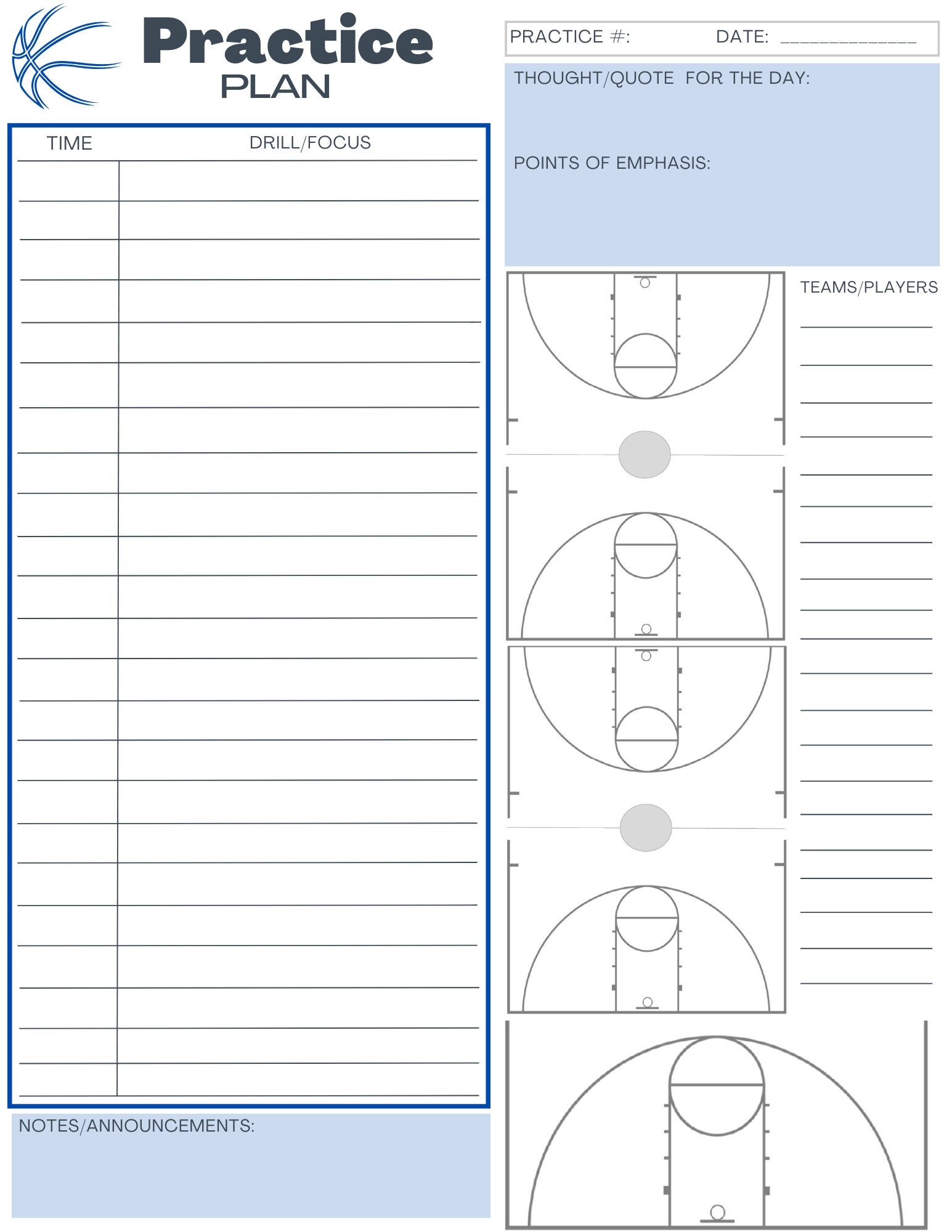 Basketball Practice Plan Templates 3 Digital Download Blue 