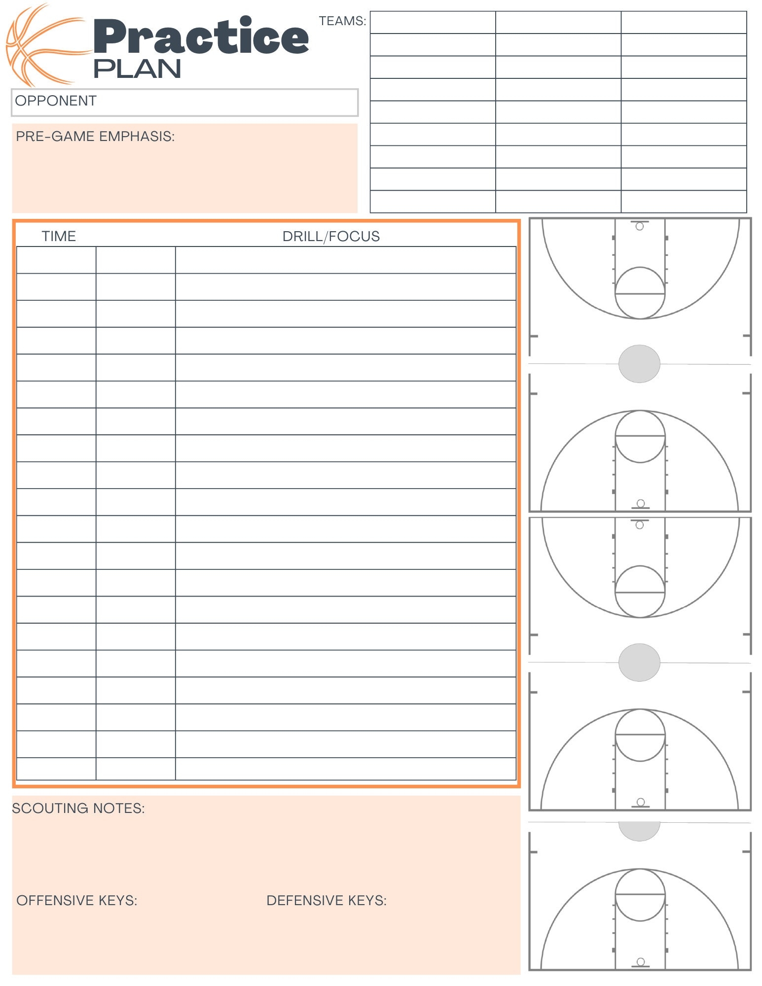 Basketball Practice Plan Templates 3 Digital Download Orange 