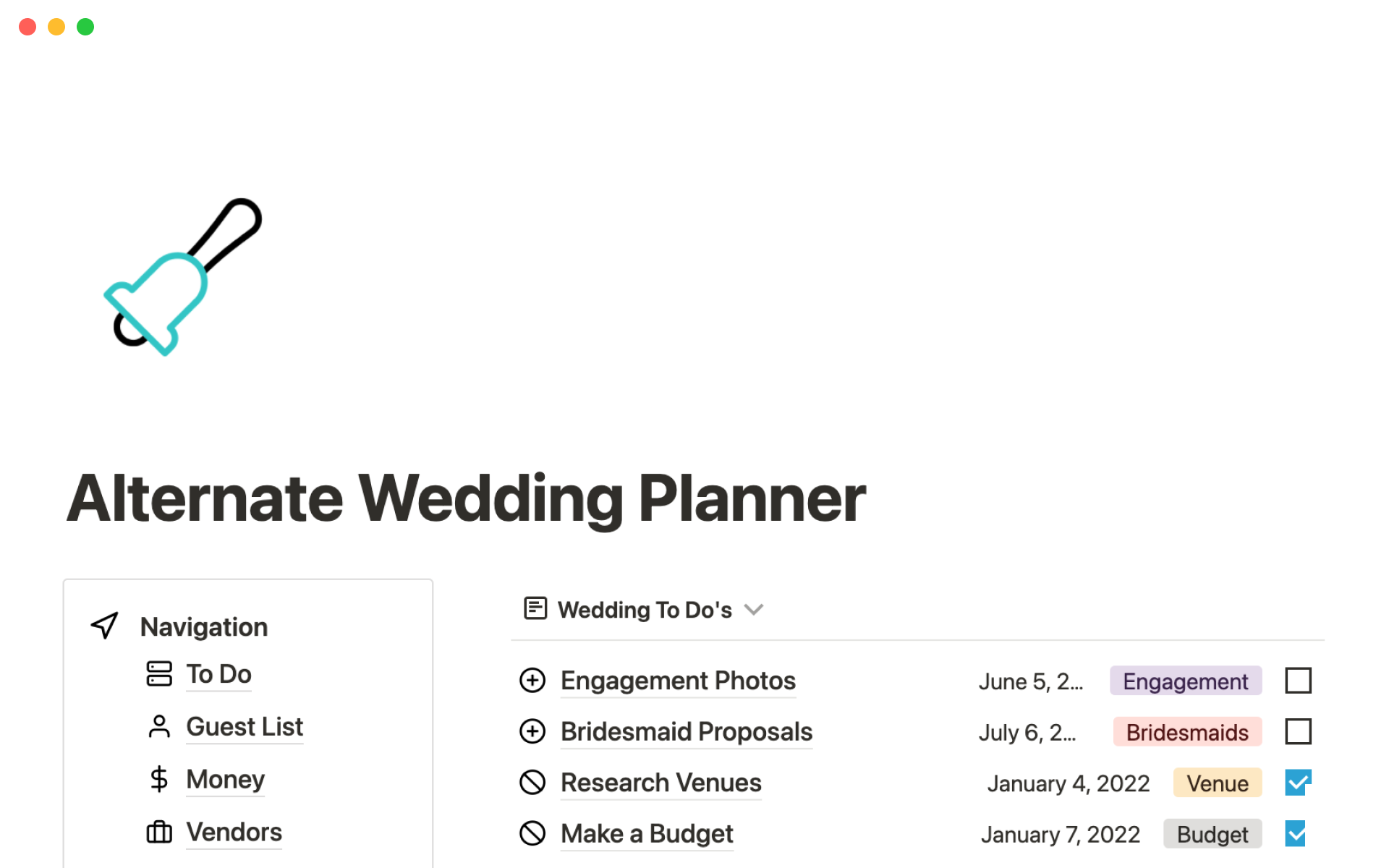 Notion Wedding Planning Template