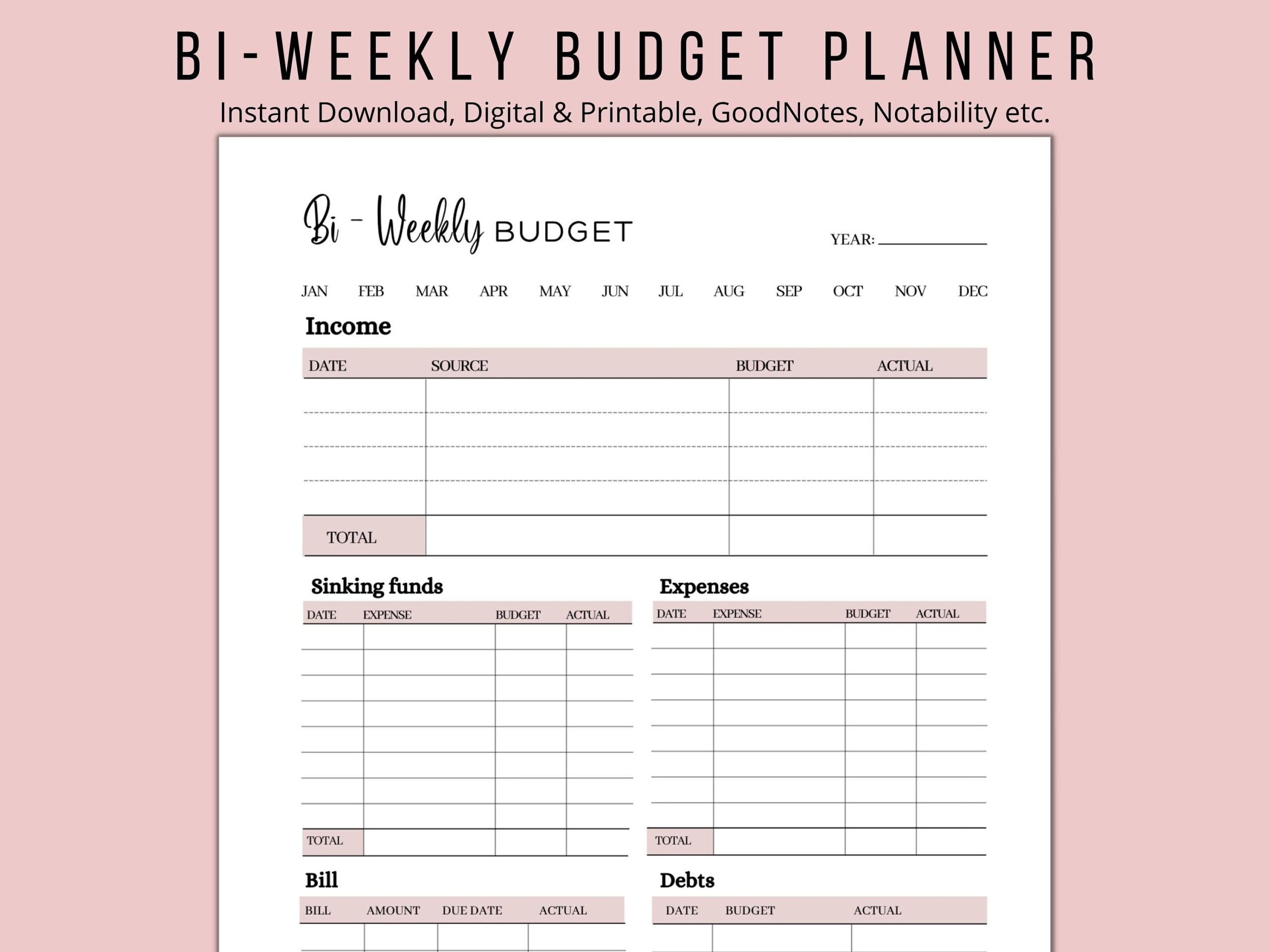 Bi weekly Budget Planner Digital Printable Goodnotes Instant Download Etsy