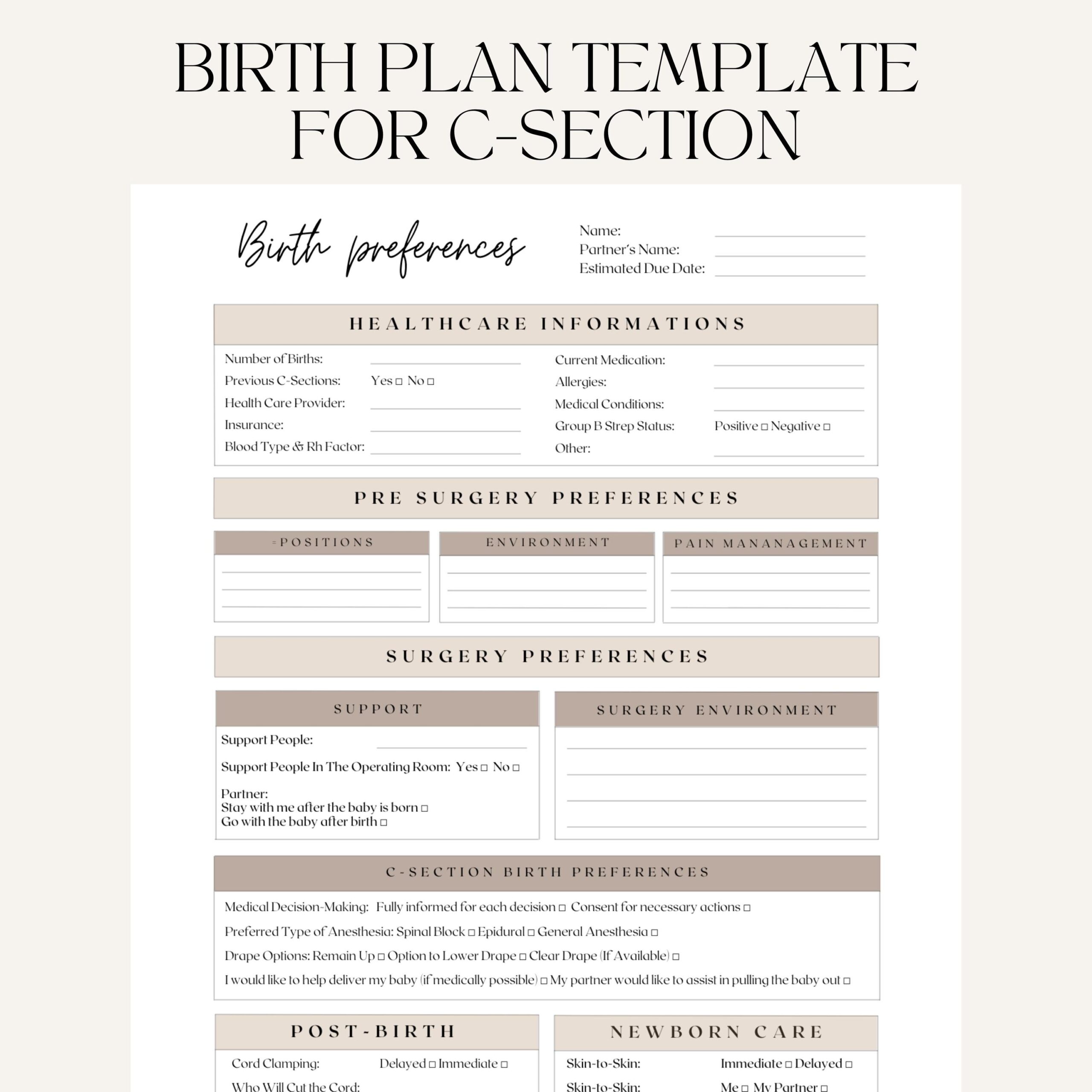 Birth Plan Template For C Section