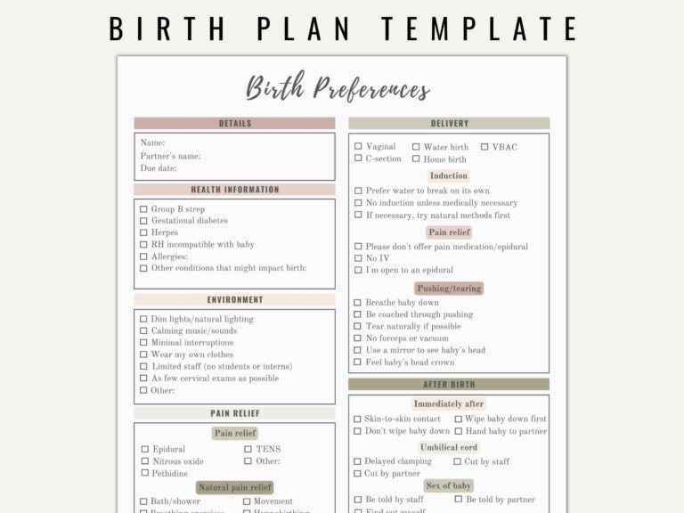 Birth Plan Template Printable Editable Neutral Colors Etsy UK