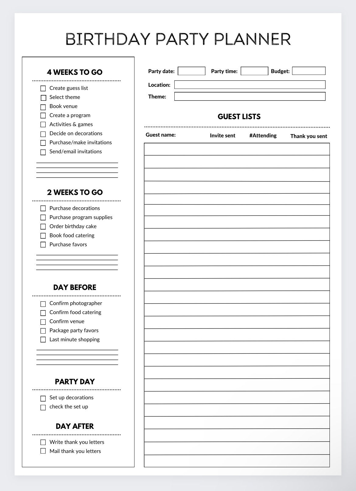 Birthday Planner party Planner event Organizer Event Planning party Checklist guest List Tracker party Planner Party Planning party List Etsy