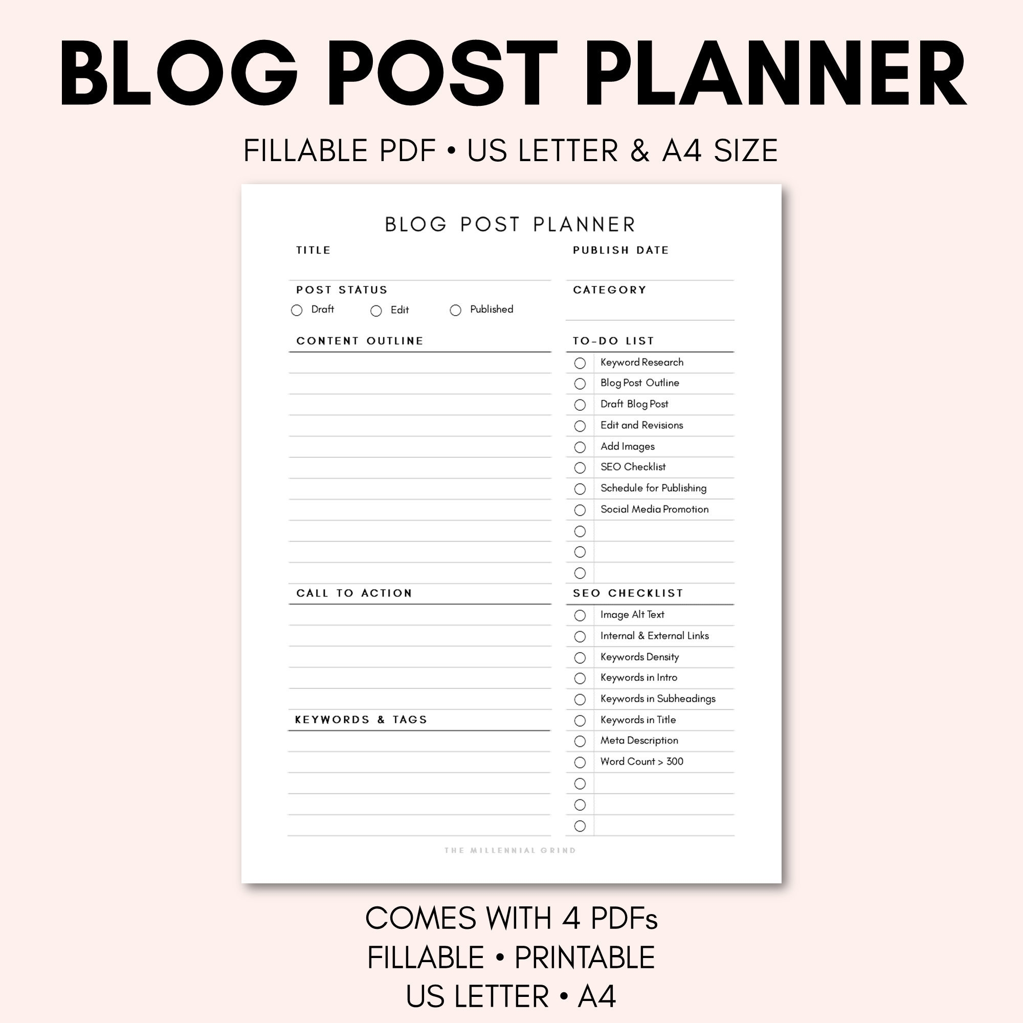 Blog Post Planner Blogging Planner Blog Post Checklist 