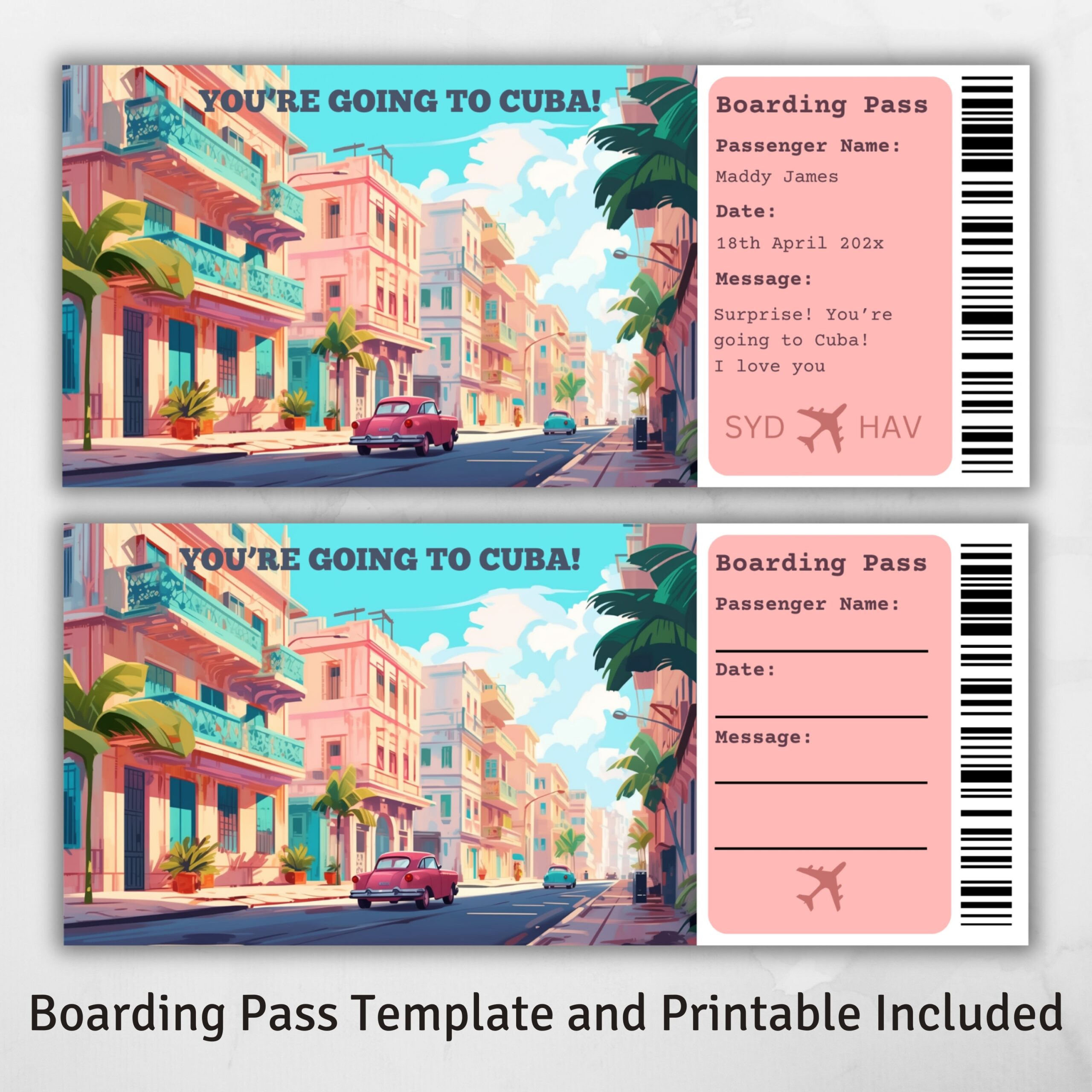 Boarding Pass Cuba Surprise Trip To Cuba Havana Trip Flight Ticket Surprise Boarding Template You re Going To Cuba Printable Boarding Etsy