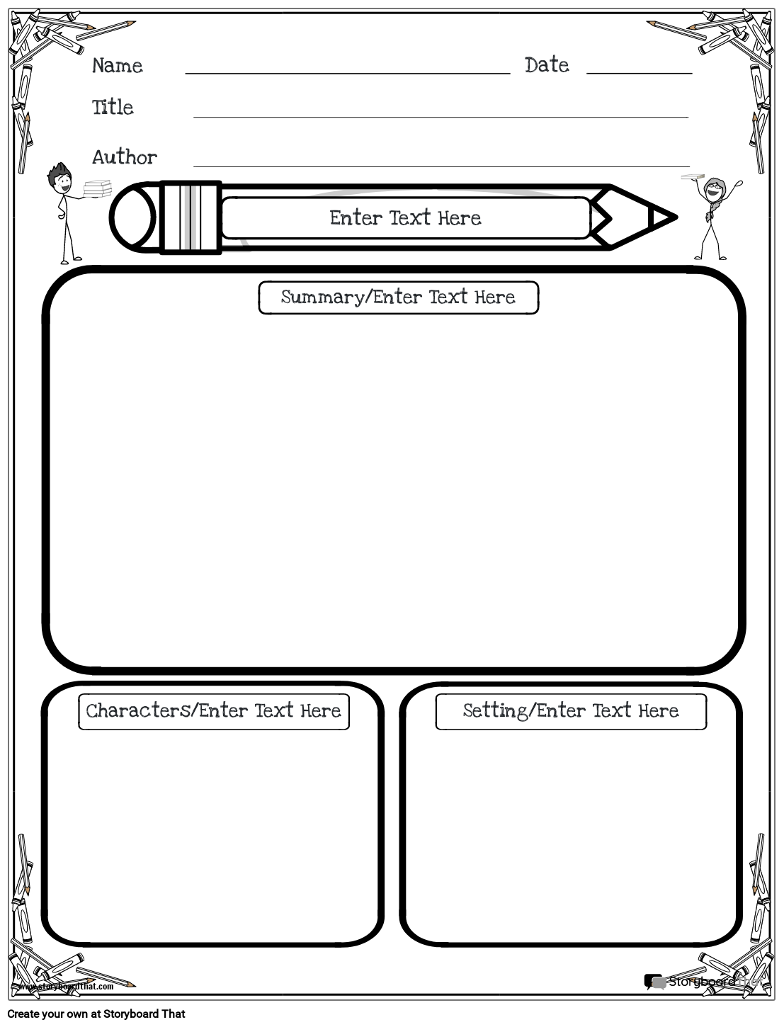 Book Report Planning Sheet Design With A Big Pencil
