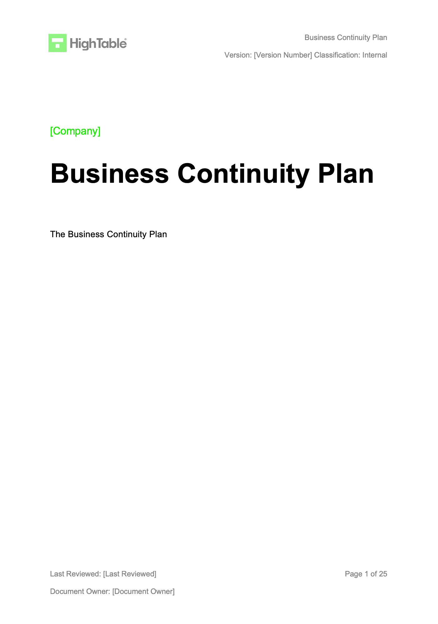 Continuity Plan Template Word