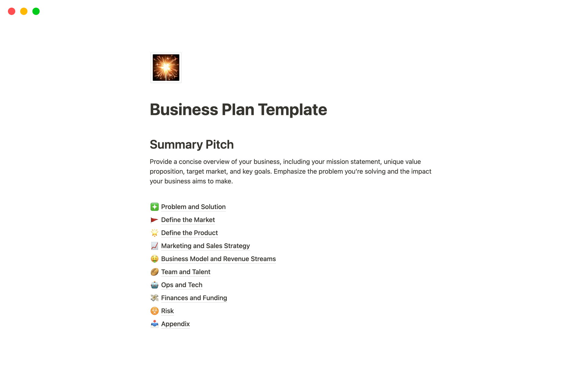 Business Plan Template Template Notion Marketplace