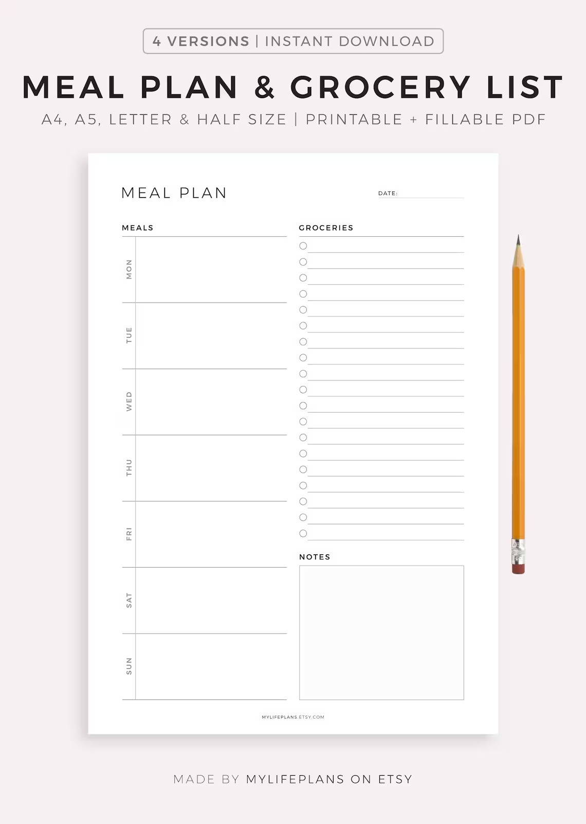 Meal Plan And Grocery List Template