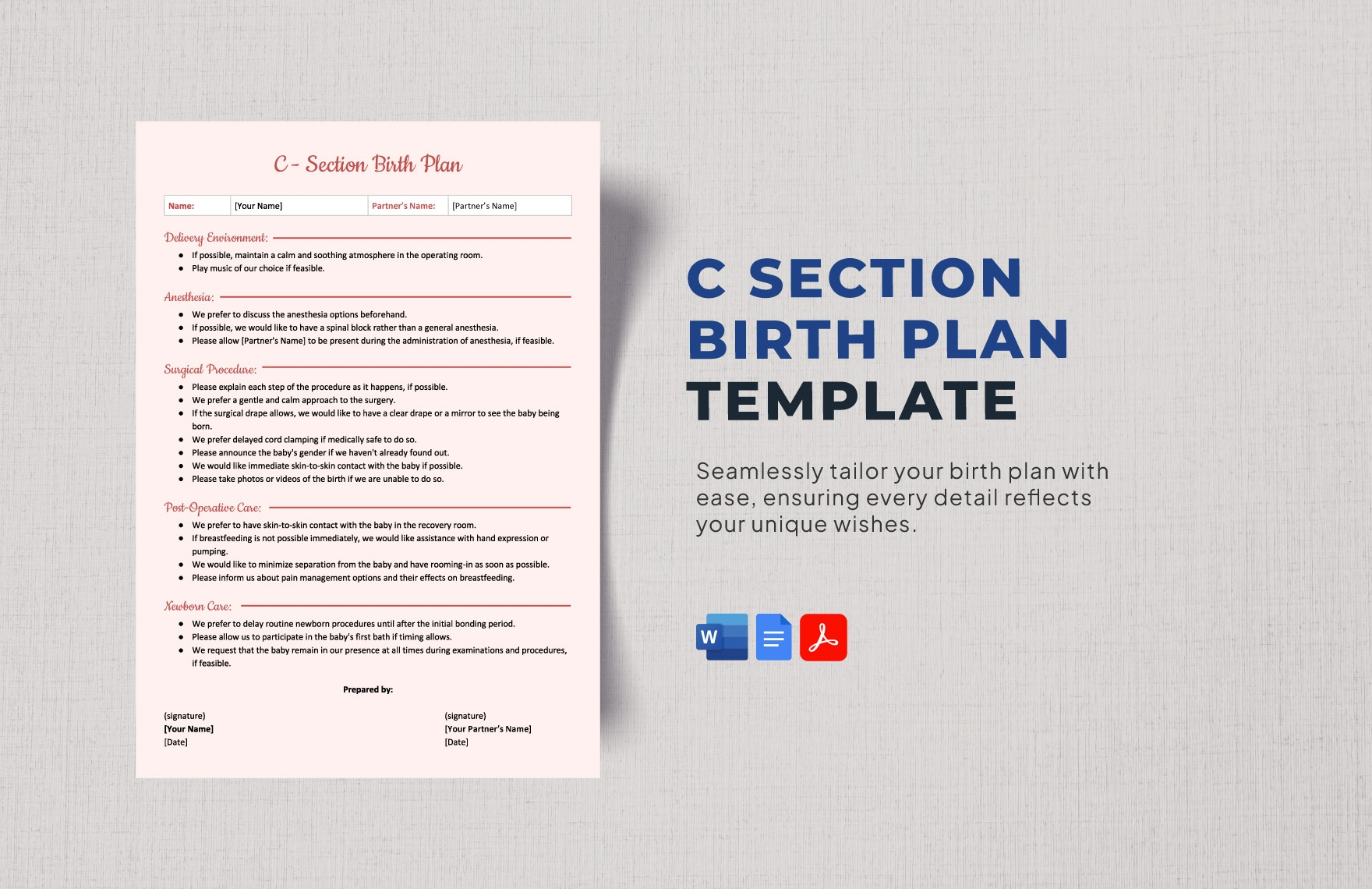 C Section Birth Plan Template Template