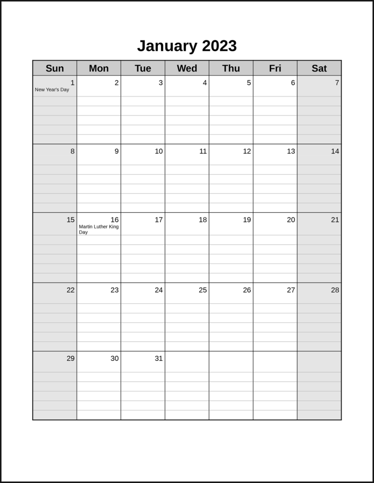 CalendarsThatWork Room For Notes